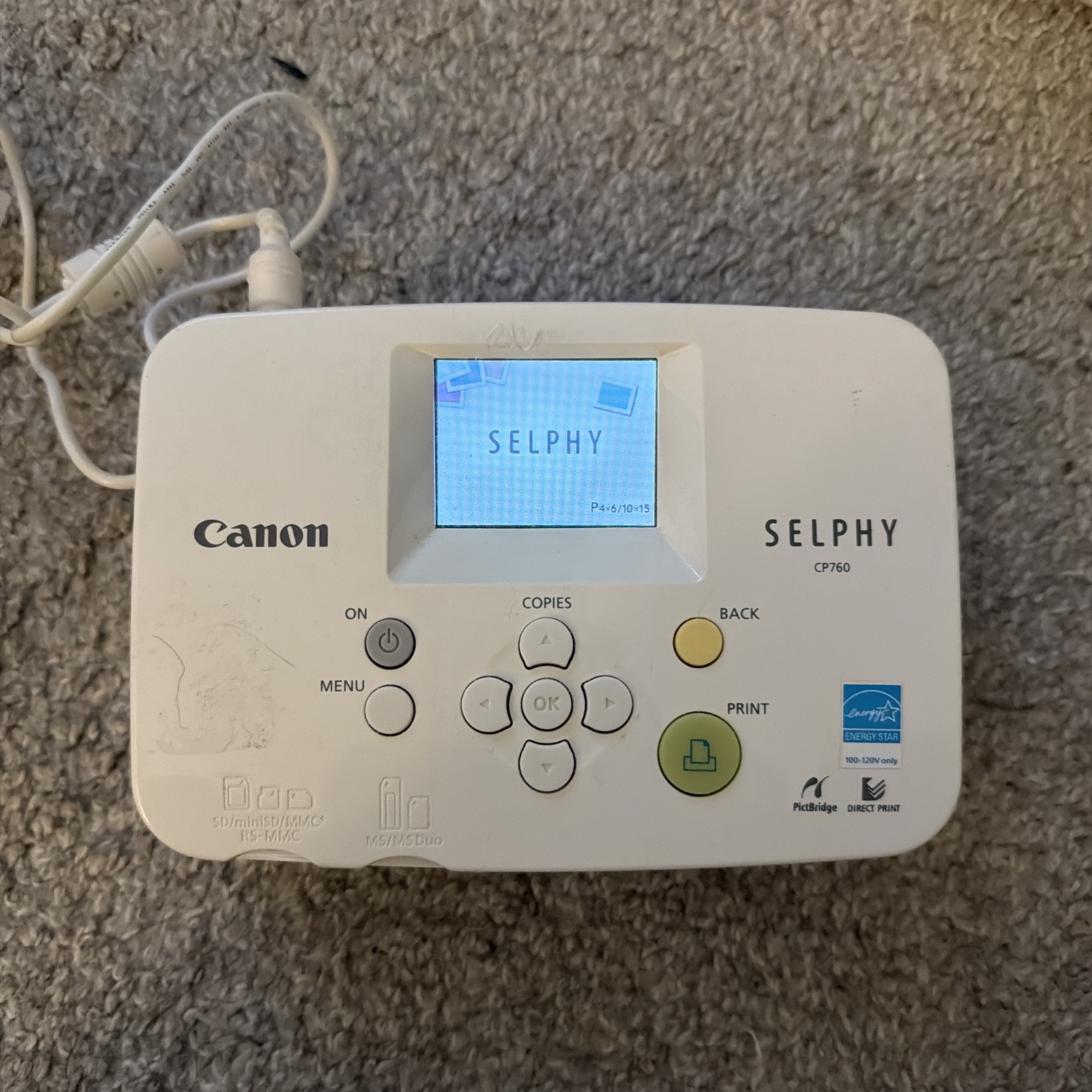 Canon SELPHY CP760 Digital Photo Thermal Printer w/Power Cord – No Accessories