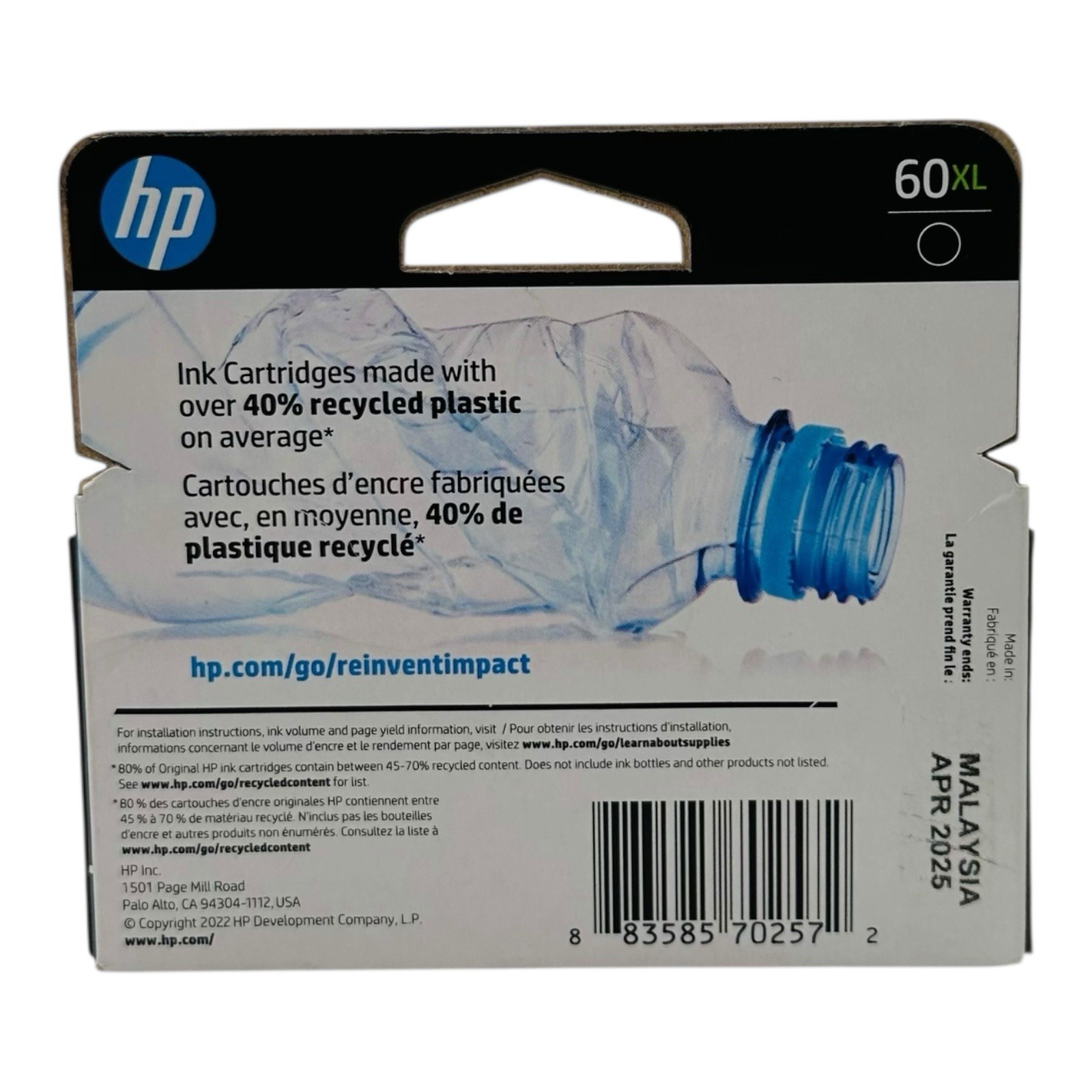 Genuine HP 60XL Black Ink Cartridge CC641WN Exp. 2025 -Sealed Box
