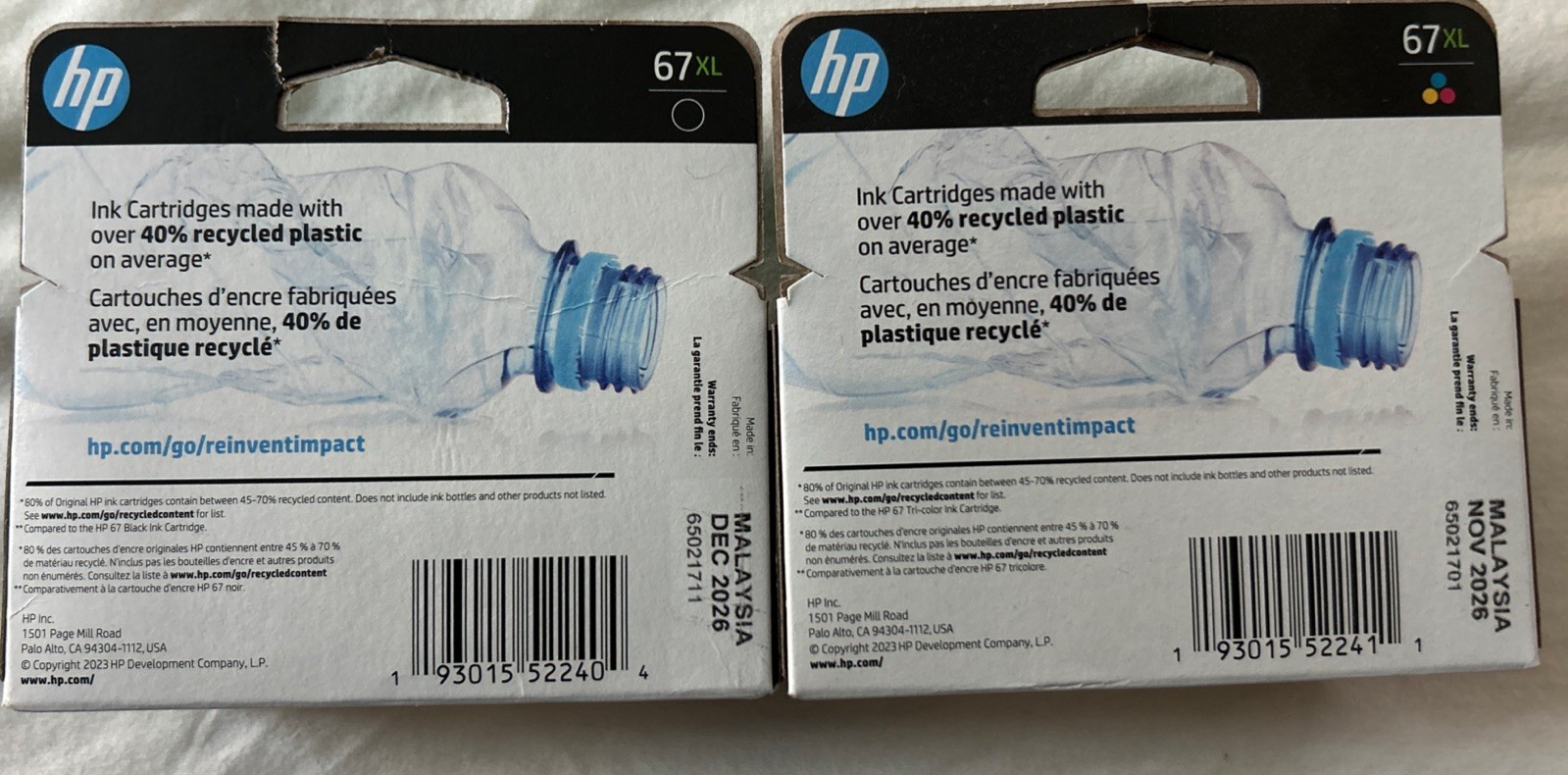 1-HP 67XL Black & 1-HP 67XL color Ink Cartridge Combo 2pk NEW/ SEALED Late 2026