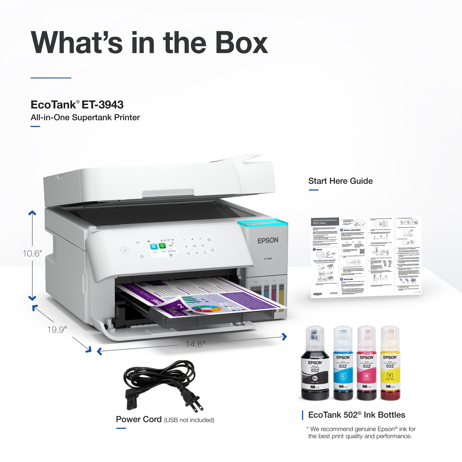 Epson EcoTank ET-3943 Wireless Supertank Printer – Certified Refurbished