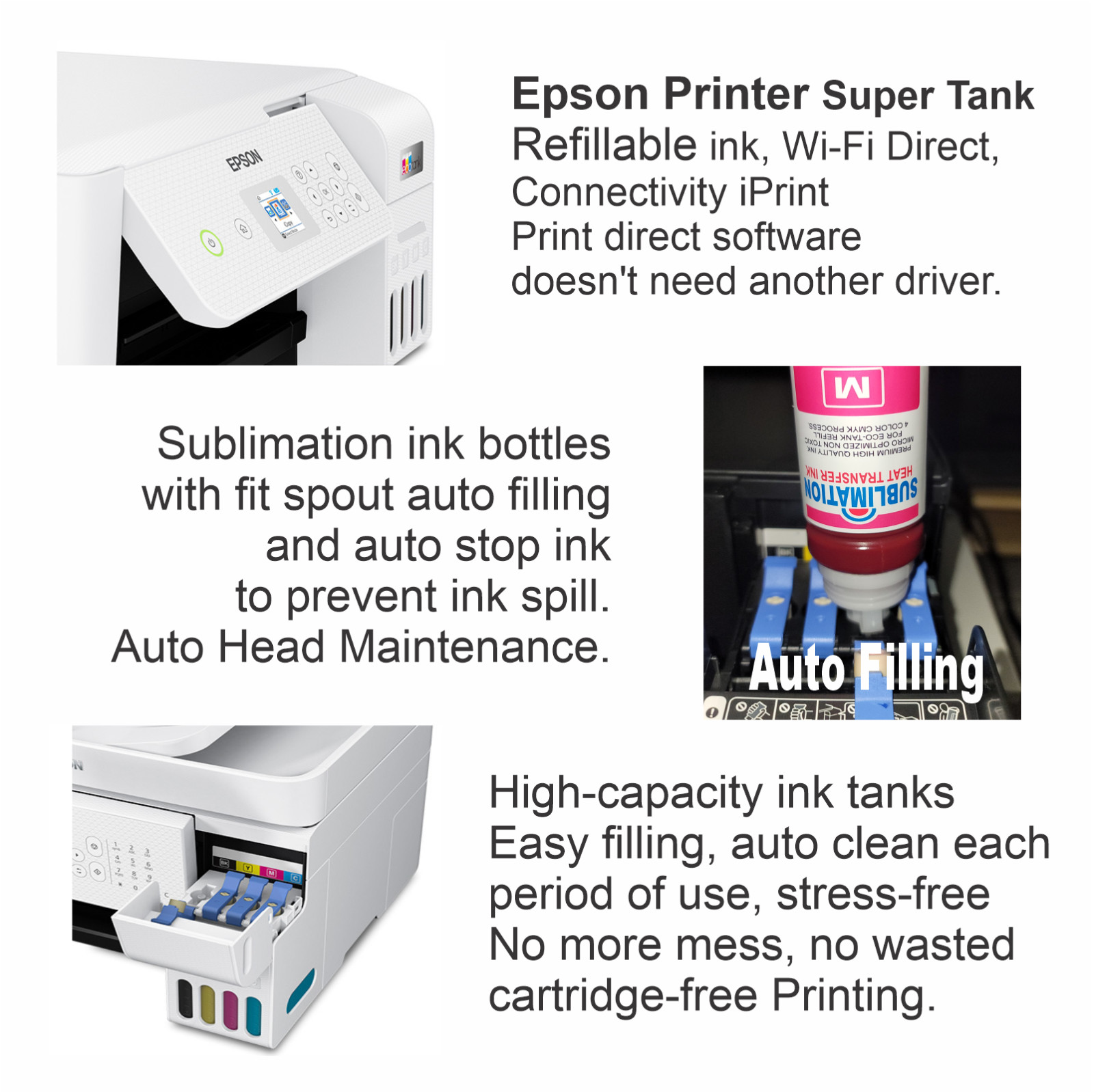 Epson Printer with Sublimation ink Kit + 5 in 1 Heat Press Complete Bundle Kit
