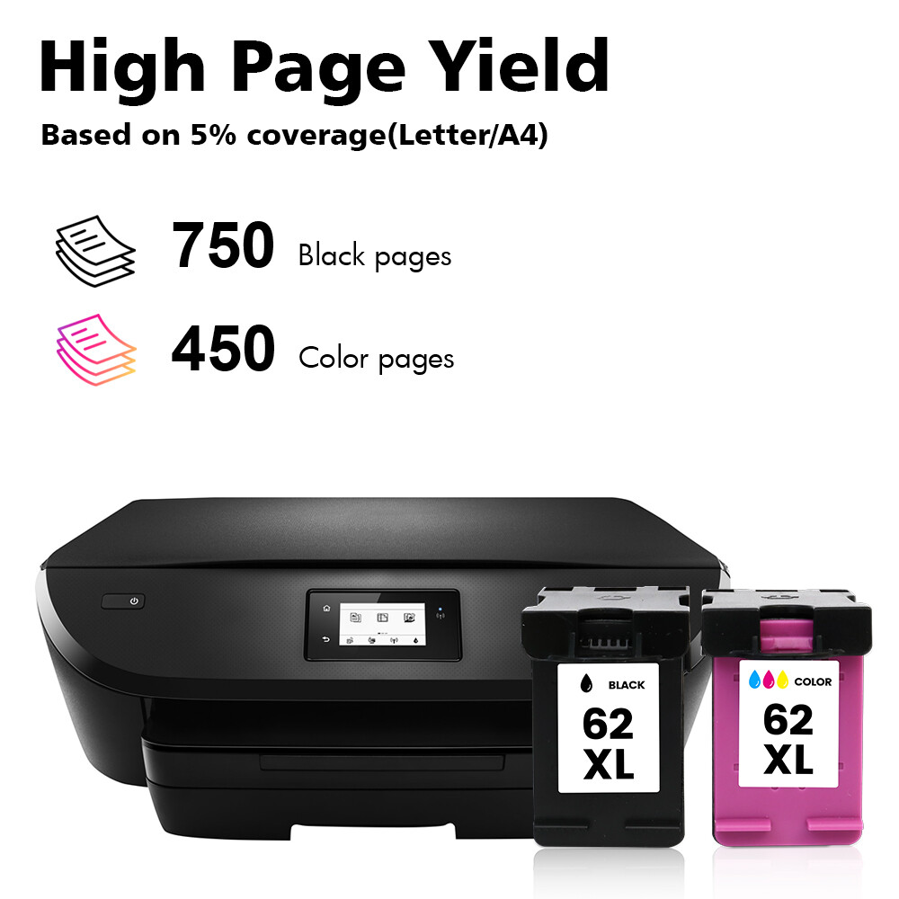 2 Pack For HP 62XL Black (C2P05AN) Ink Cartridge for Officejet 5743 5744 5742