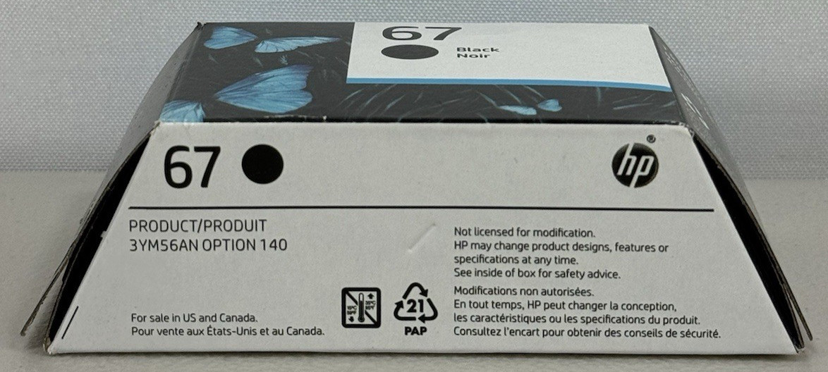 HP 67 Black Ink Cartridge SEALED Genuine OEM 2026 Printer Deskjet Envy