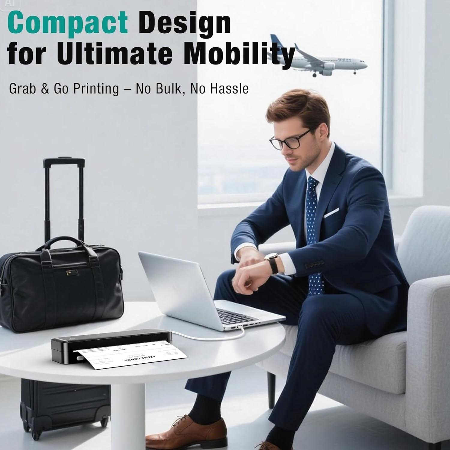 Portable Printer Wireless for Travel, Inkless Thermal Printer Supports 8.5 x 11