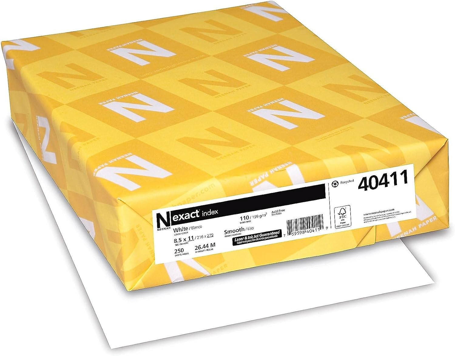 Indice Exacto De Papel 110 Libras 8,5 X 11 Pulgadas 250 Hojas Blanco 94 Brillo