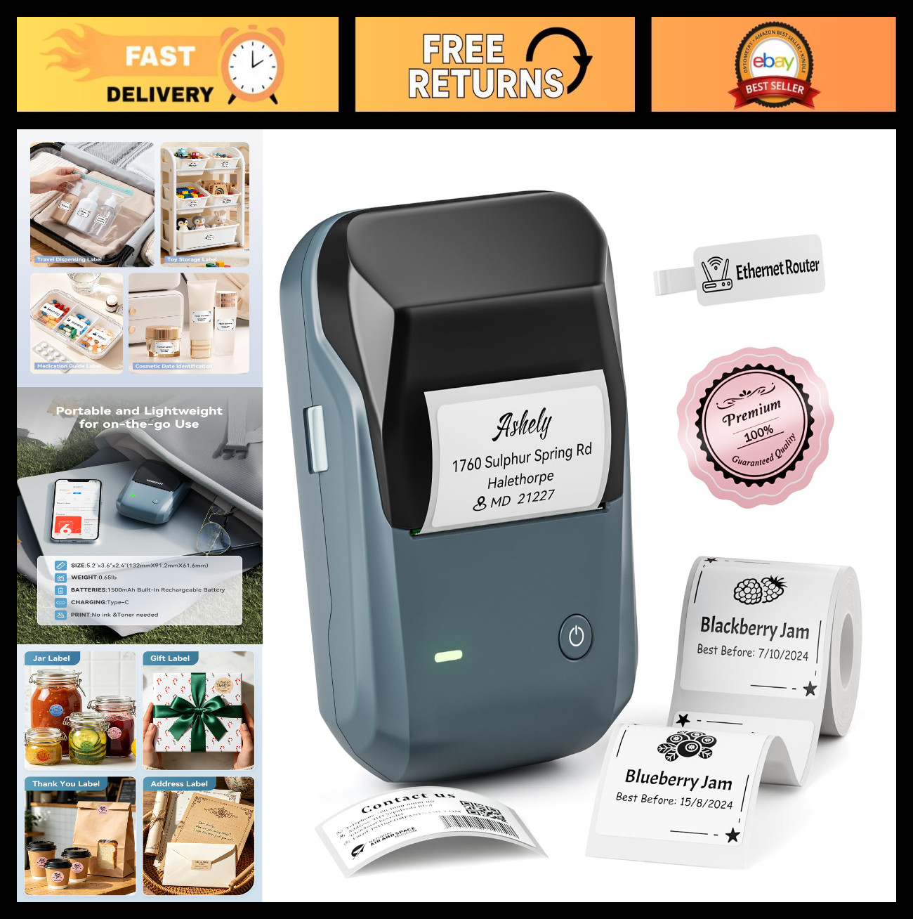 Portable Bluetooth Label Maker – 2 Inch Thermal Printer for Home, Office, School