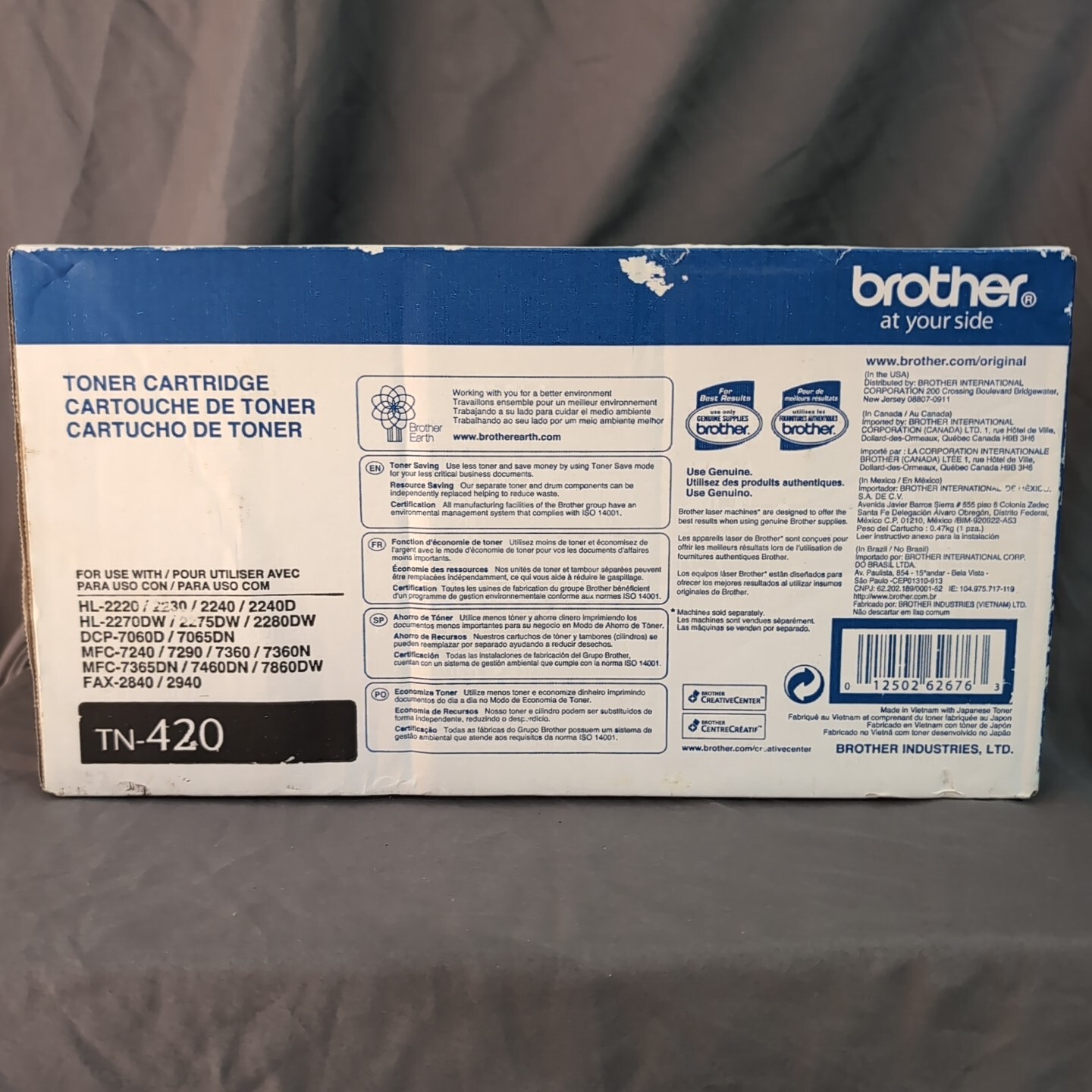 Black Toner Cartridge 012502626763 Brother TN-420 Genuine New OEM Sealed Box
