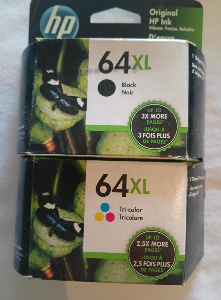 2 Pack Genuine HP 64XL Tri-Color and Black Combo Ink Cartridges OEM Dated 2020