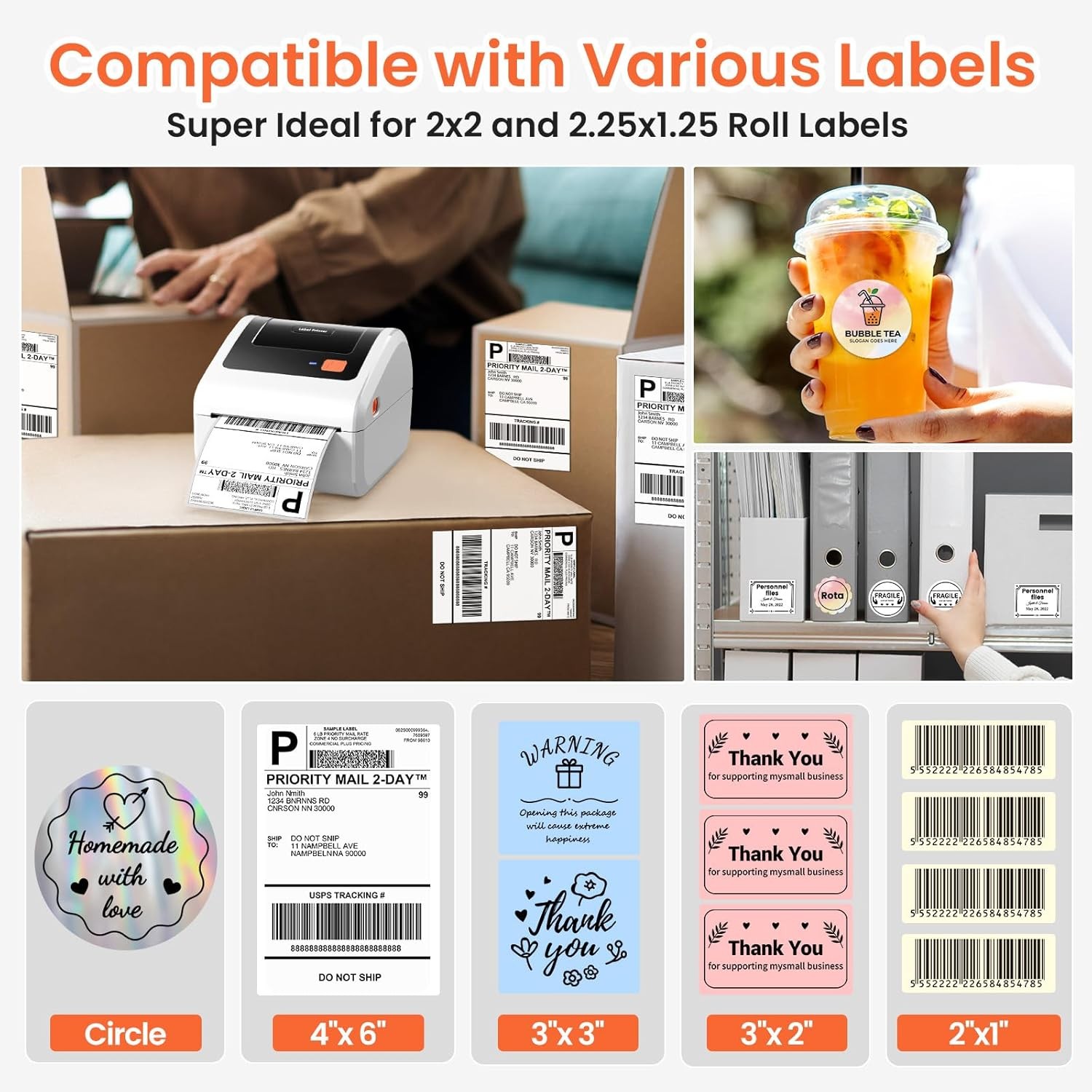 Thermal Label Printer Bluetooth 4×6 Printer+280 Shipping Labels for USPS FedEx