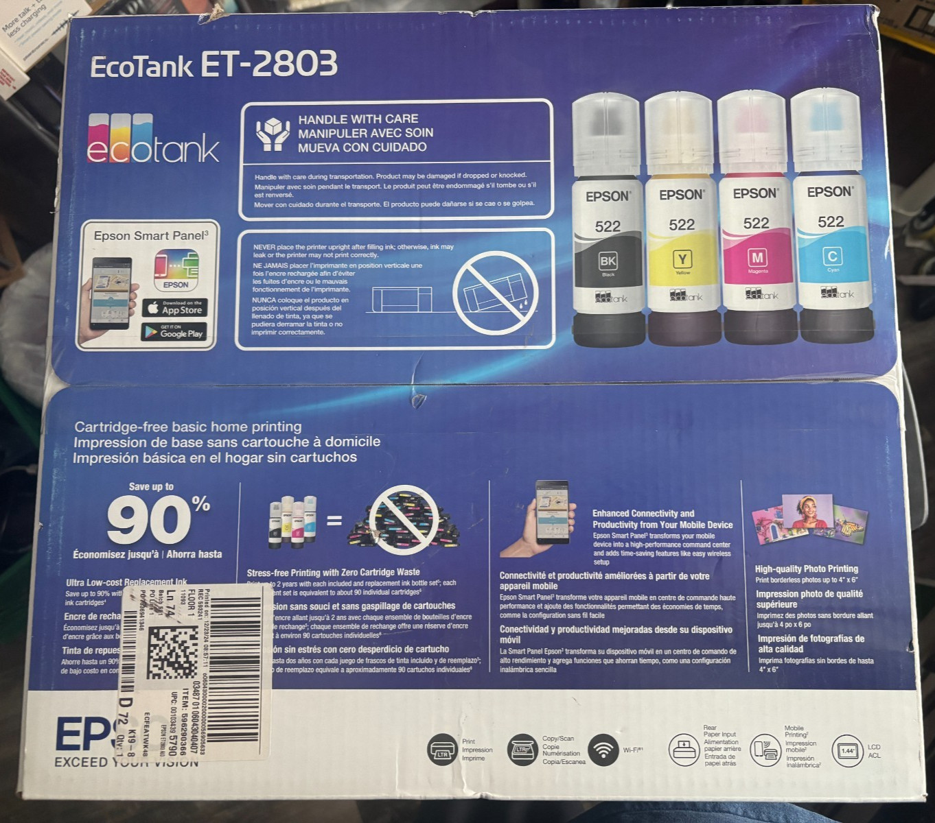 Epson EcoTank ET-2803 Color Inkjet All-In-One Printer – White New in Box