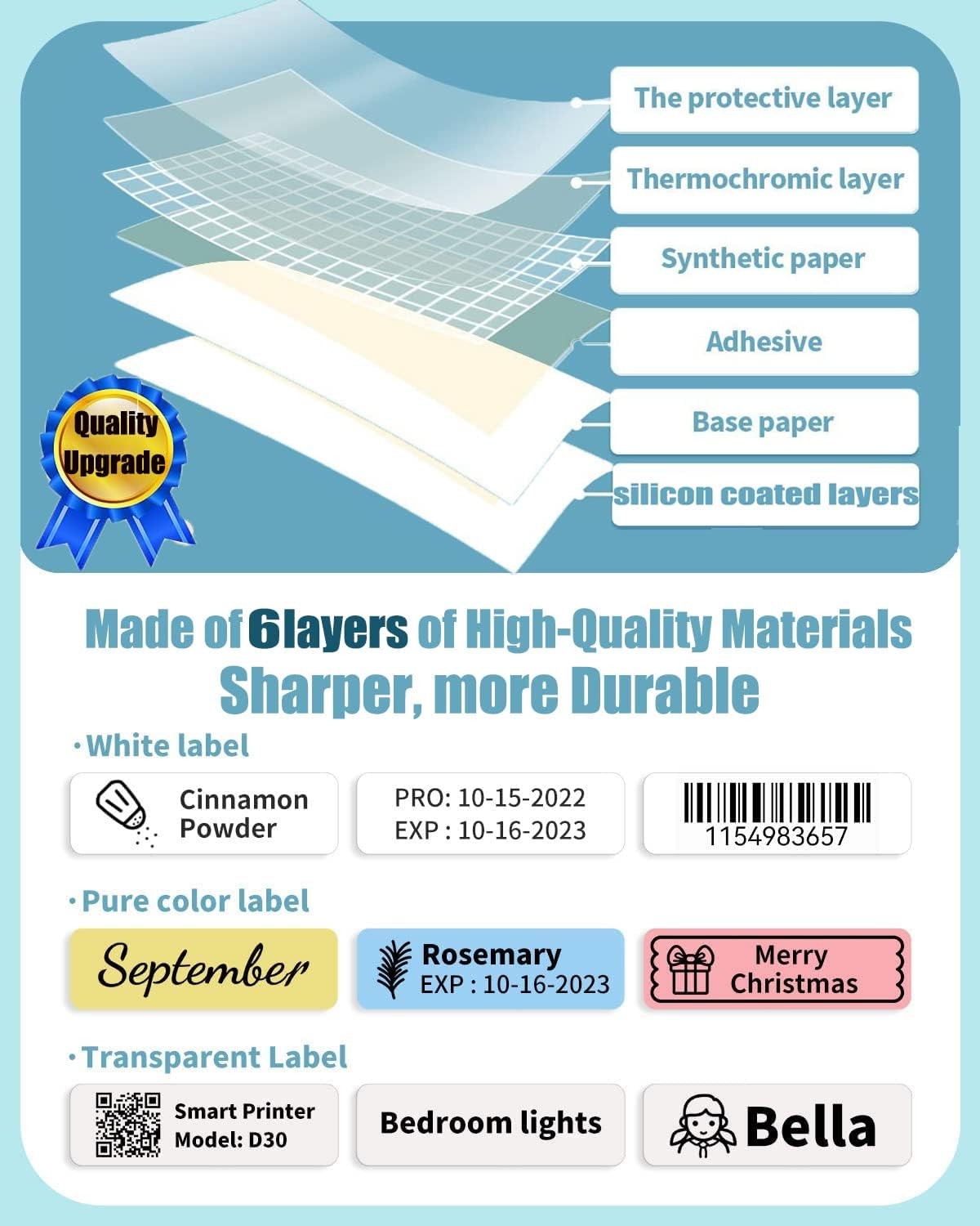 6 Rolls 14x40mm Label Maker Paper Self-Adhesive Clear Thermal Paper For D30 Q30