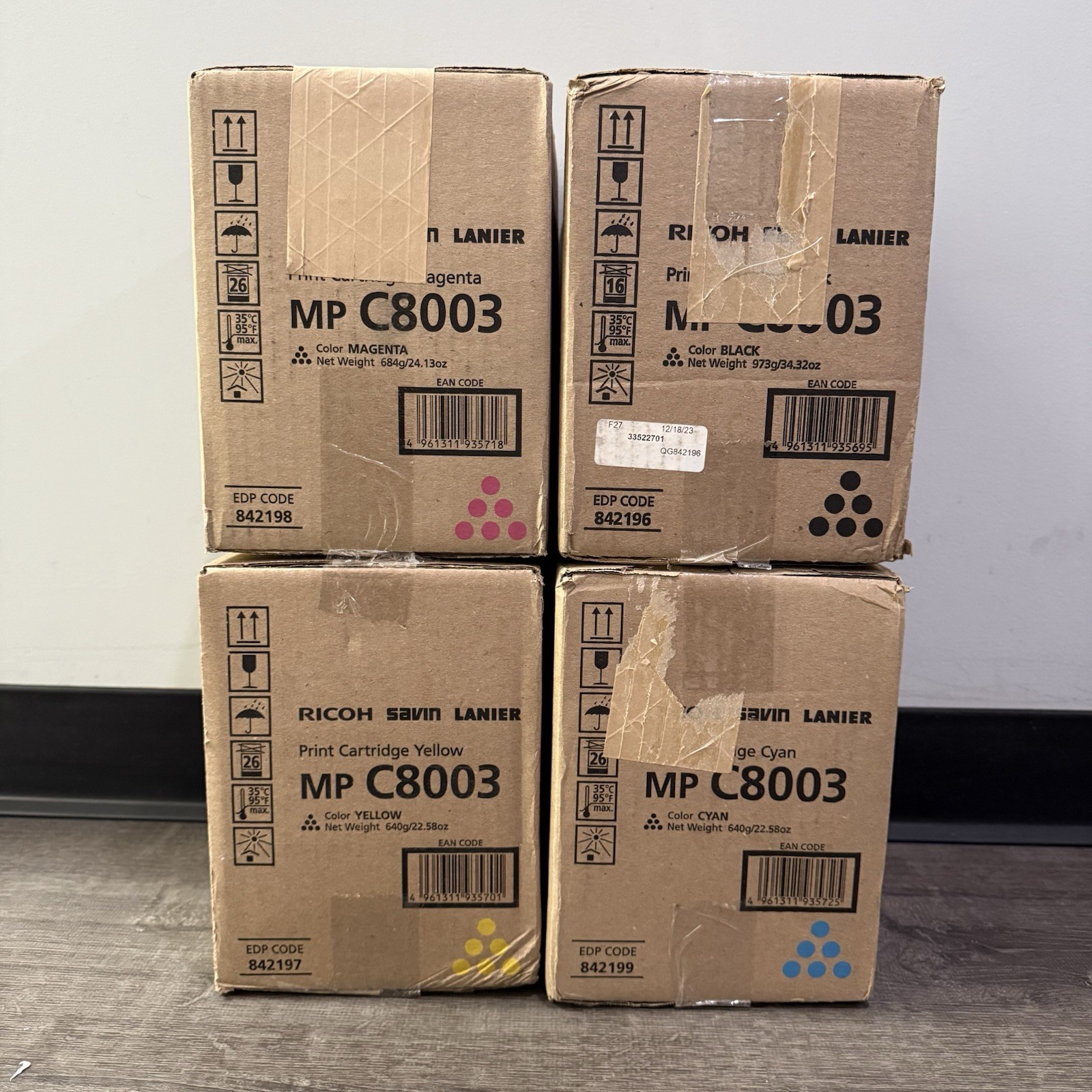 Genuine Ricoh MP C8003 Toner Set KYMC 842196 842197 842198 842199 New Damage Box