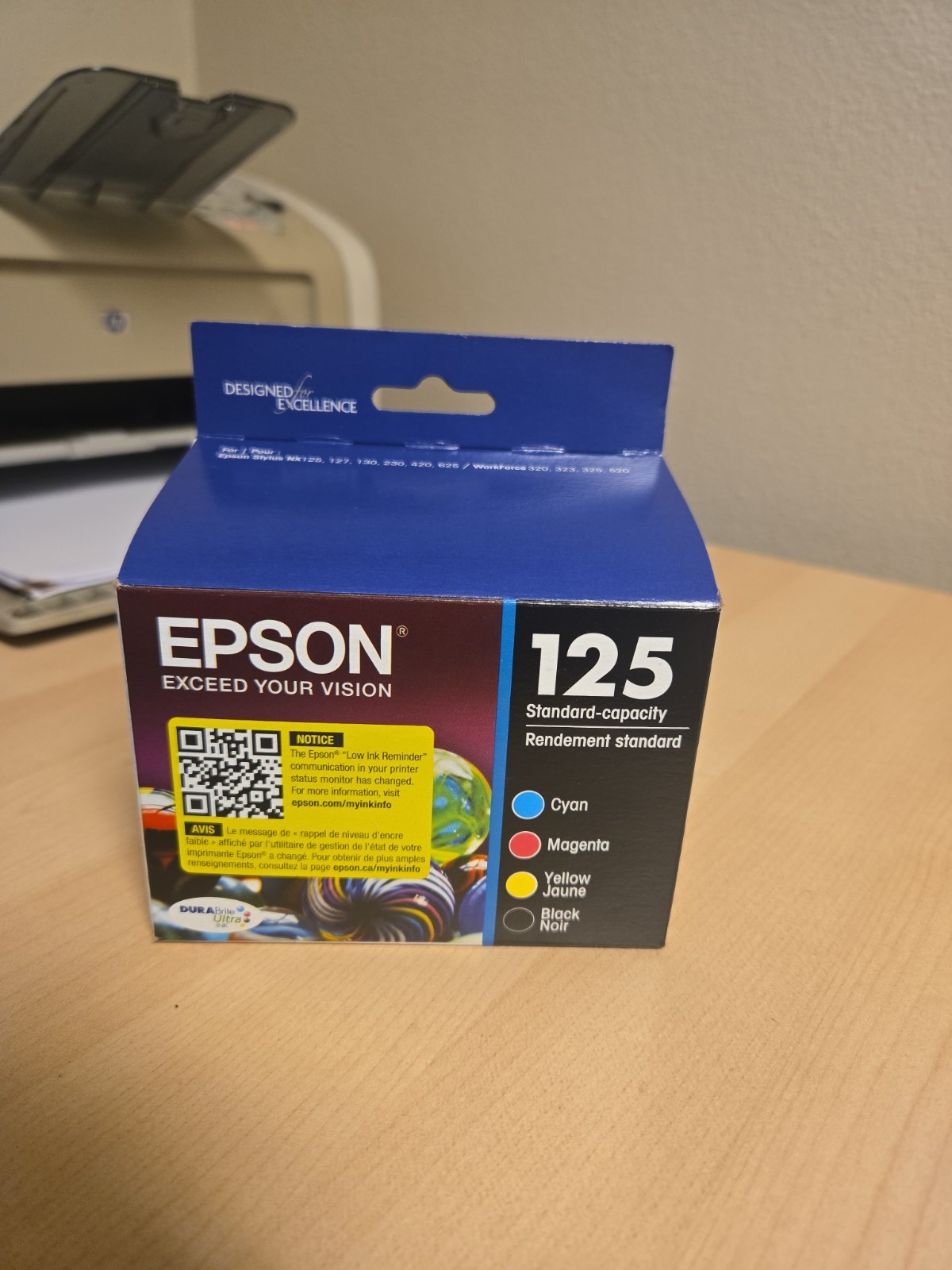Epson 125 Black Cyan Magenta Yellow 4 Pack (T125120-BCS-F2M) Exp 4/29 New OEM