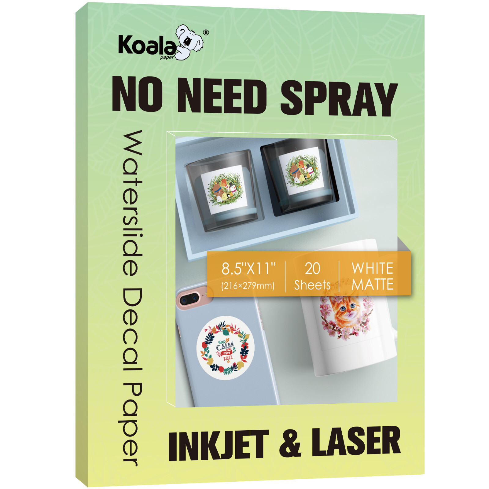 20 Sh KOALA Matte White Waterslide Decal Paper for INKJET & LASER, NO NEED SPRAY