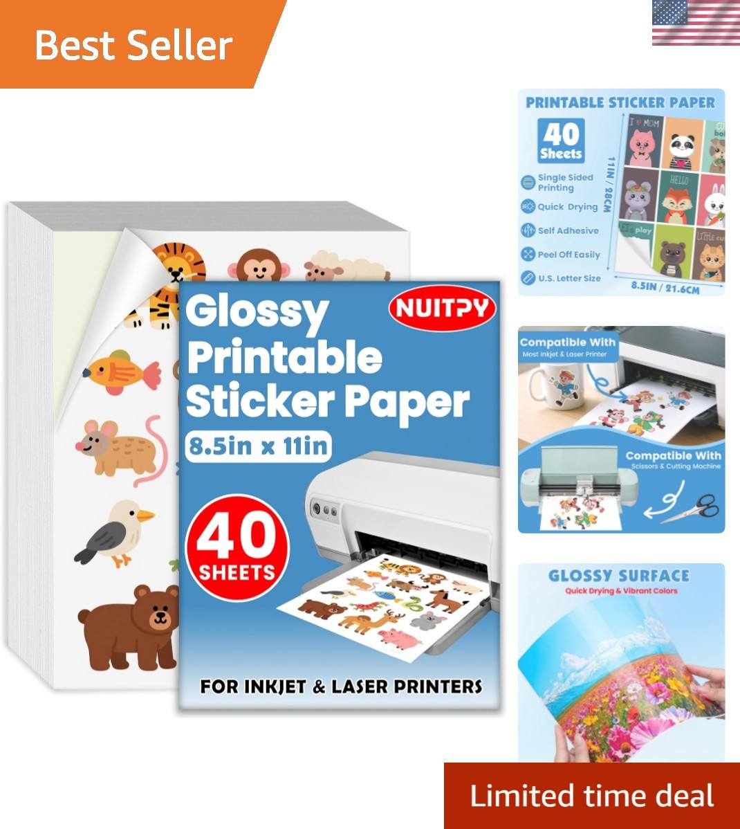 40 Sheets Glossy Sticker Paper, 8.5in x 11in Sticker Paper for Inkjet & Laser…