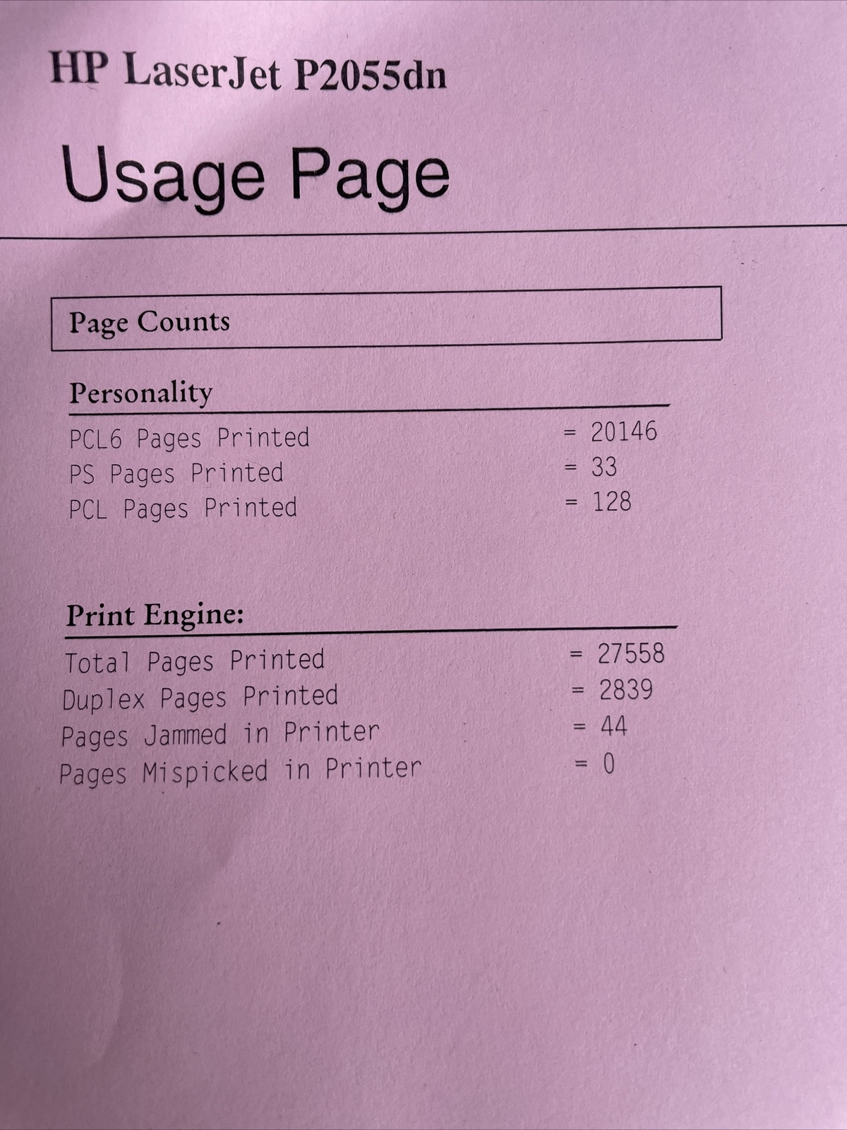 HP LaserJet P2055dn Workgroup Laser Printer W/ Used Toner Page Count 27,558