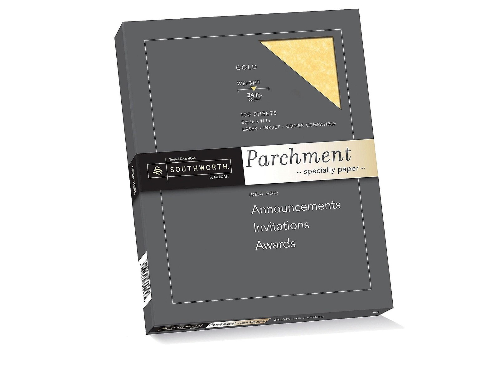 Parchment Specialty Paper, 8 1/2 x 11, 24 Lb, Gold, Pack Of 100