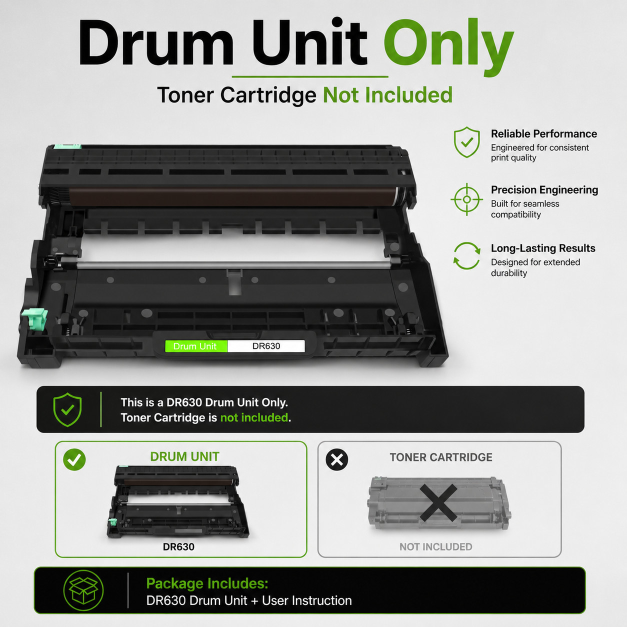 2PK DR630 Drum Unit Compatible Brother HL-L2320D HL-L2340DW HL-L2360DW Black