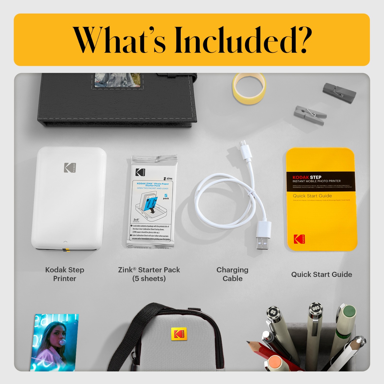Kodak Step Mobile Instant Photo Printer, Portable Zink 2×3 Mini Printer, White