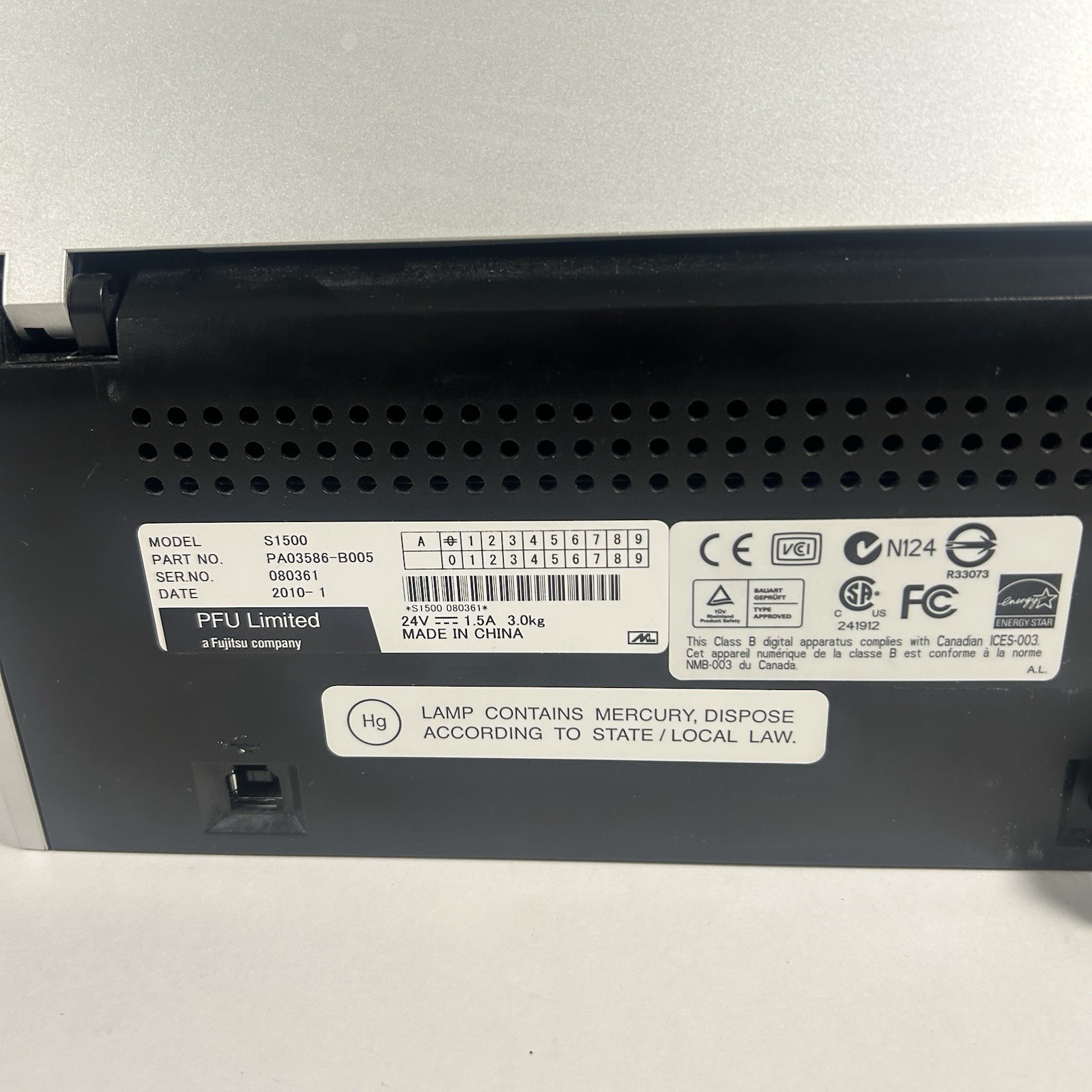 Fujitsu Scan Snap S1500 image Scanner w/ AC Adapter