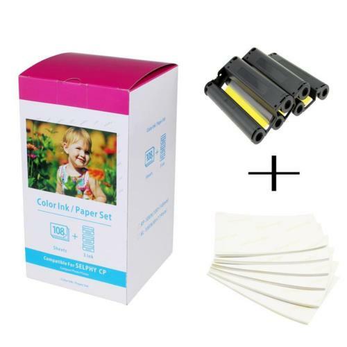 Fits Canon Selphy CP1300 KP-108IN 3 Color Inks 3115B001 With 4X6 Photo Paper Set