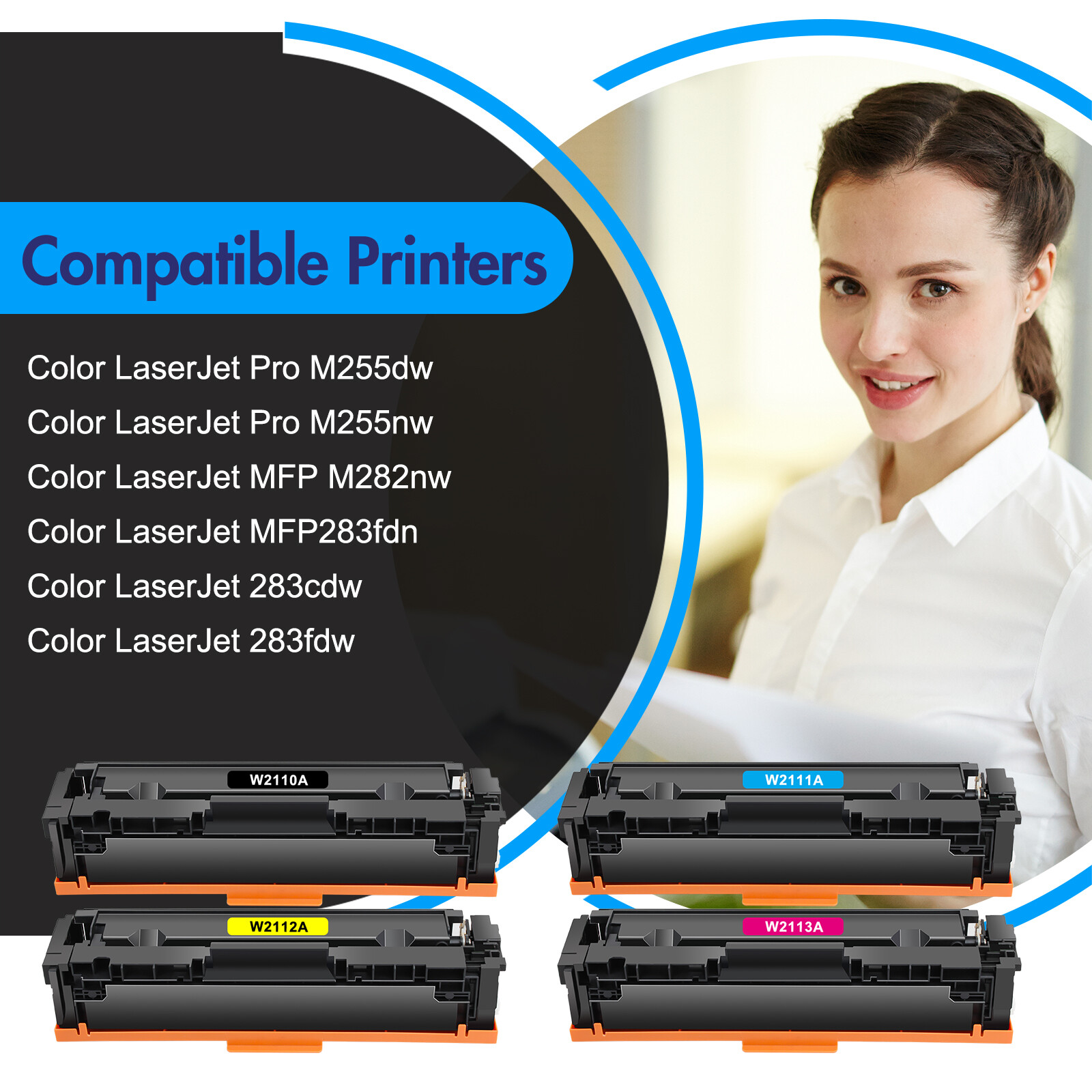 [No Chip] W2110A 206A Toner Cartridge for HP LaserJet Pro M283fdw M283cdw M282