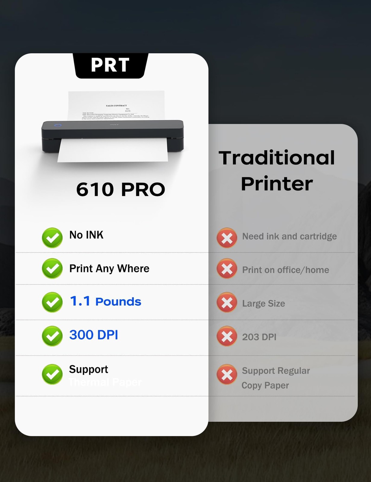 PRT Portable Printer Wireless for Travel, Inkless Bluetooth Compact Mobile Th…