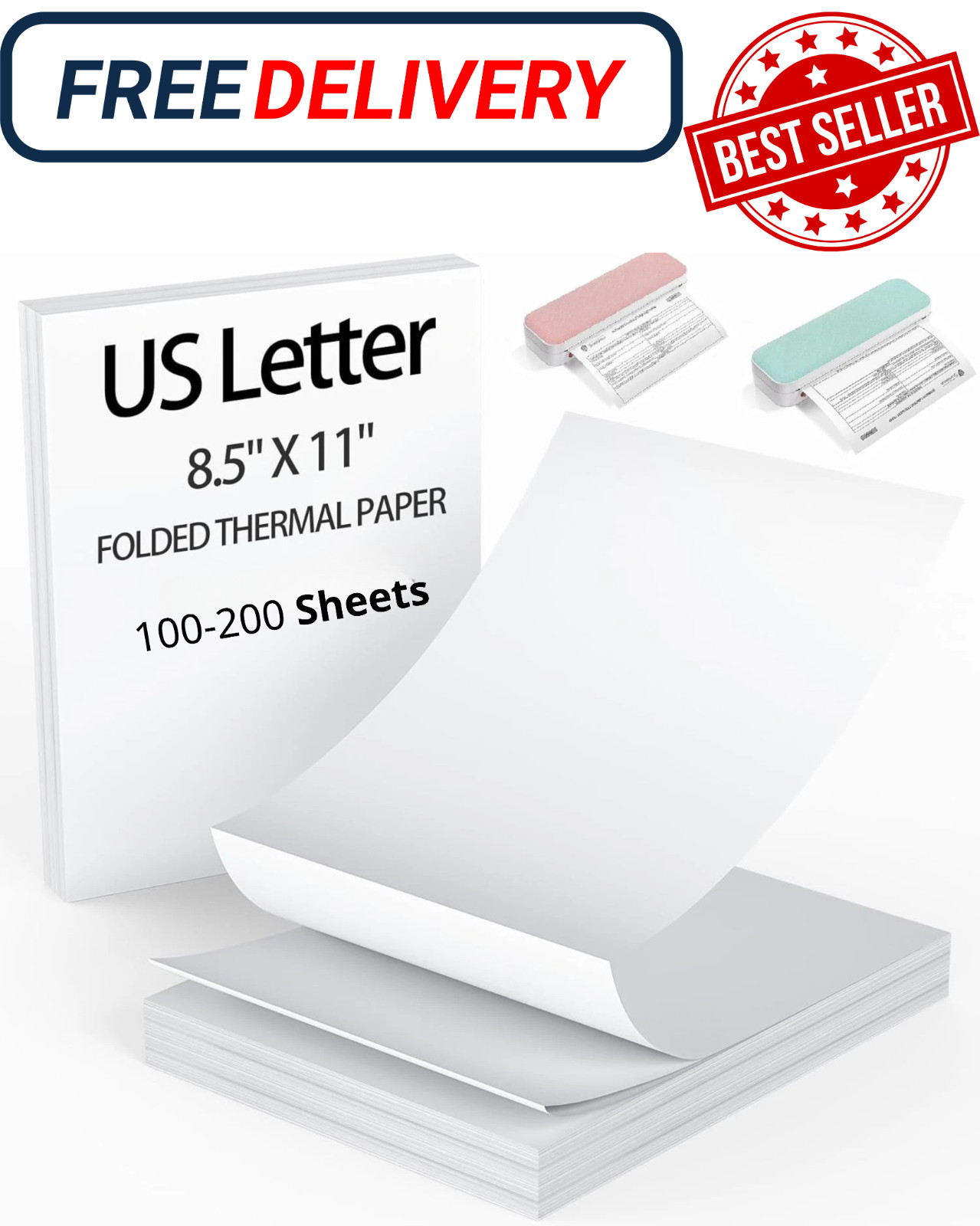100-200Sheets Thermal Printer Paper 8.5 X 11 Inch US Letter Size Thermal Paper