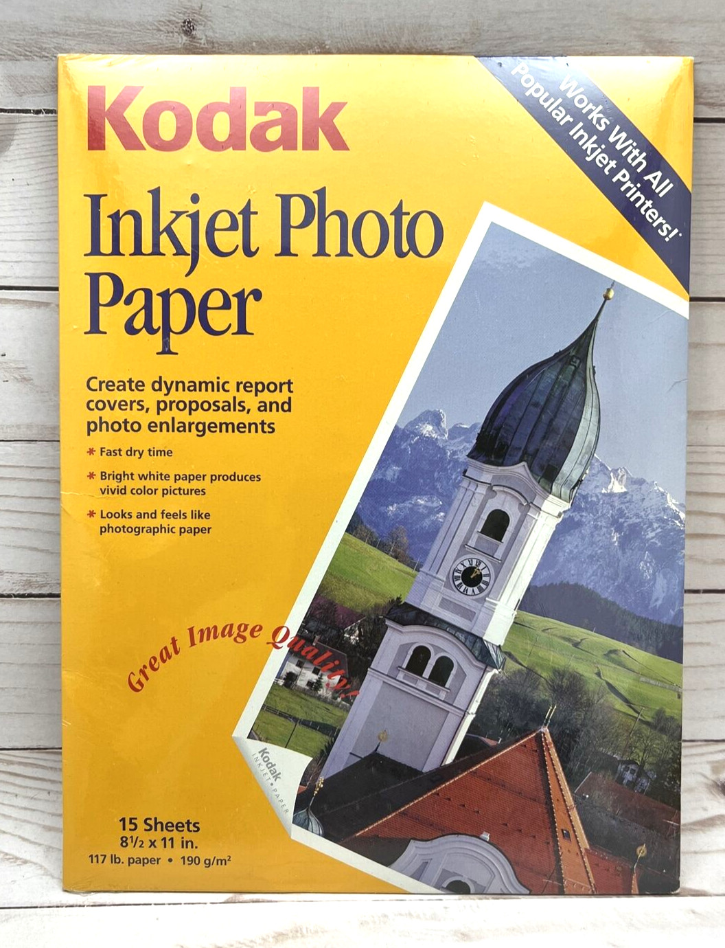 Kodak Inkjet Photo Paper 15 Sheets 8.5″ x 11″ 117lb paper Fast Dry Bright White