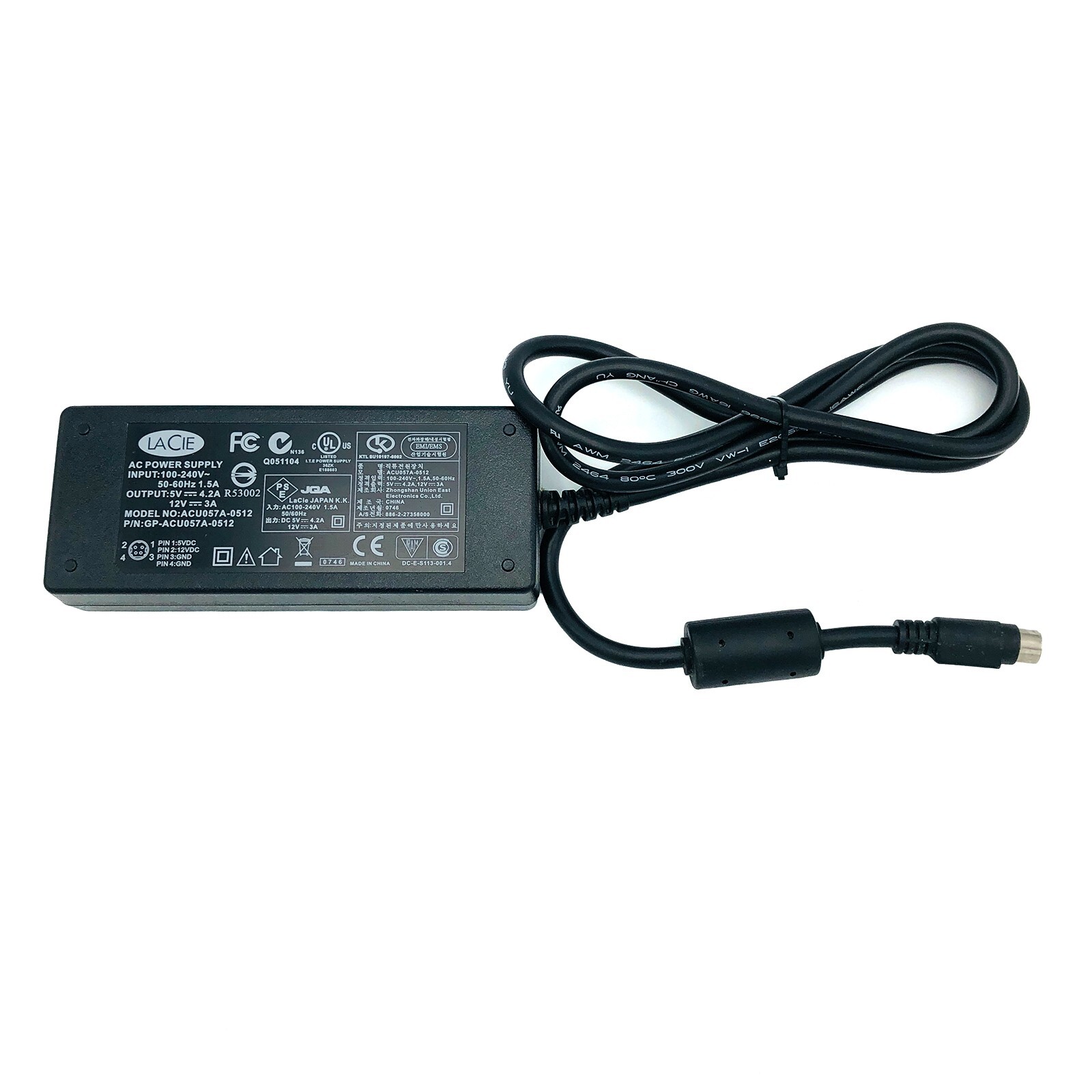 OEM Lacie GP-ACU057A-0512 5V 4.2A 12V 3A 4-Pin AC Power Adapter no Cord