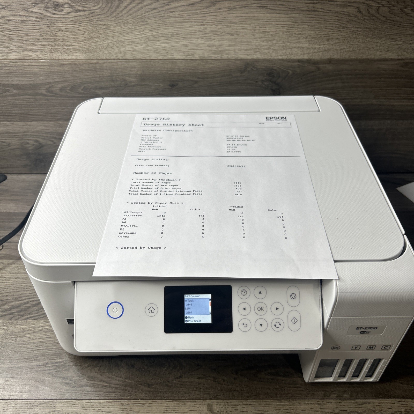 Epson ET-2760 Color Inkjet Printer 3.2K Pg Ct All-In-One Wi-Fi Duplex Copy Scan