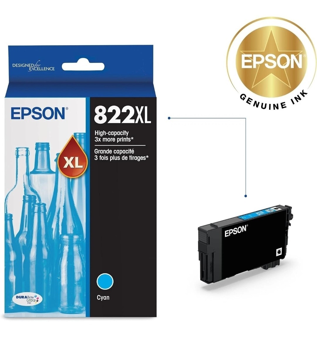 Epson 822XL DURABrite Ultra Ink High Capacity Cyan Cartridge Exp.2028