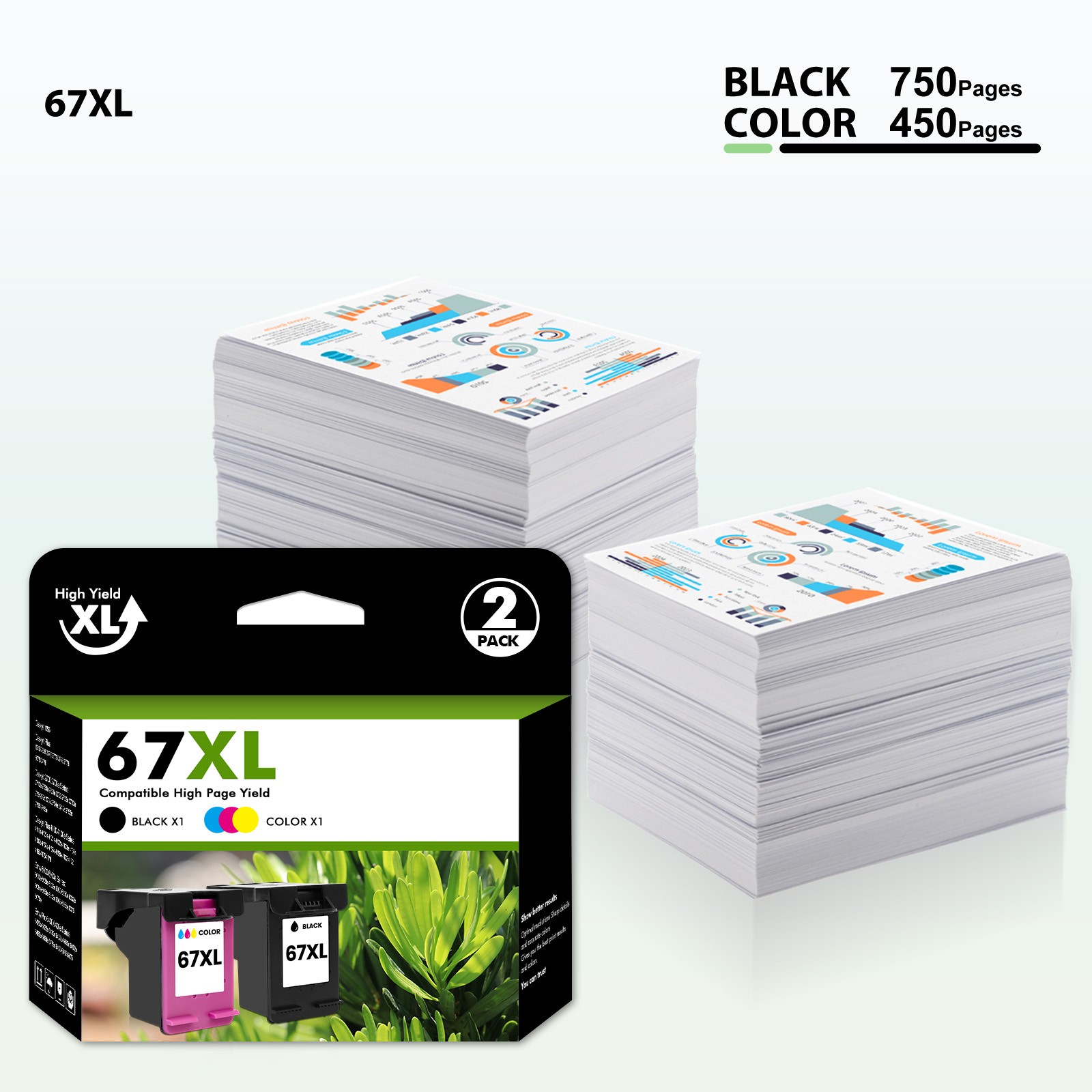 For HP 67XL Ink Cartridges for HP 67 XL Deskjet 2700 2700e 2755e 2800 2852 4155e