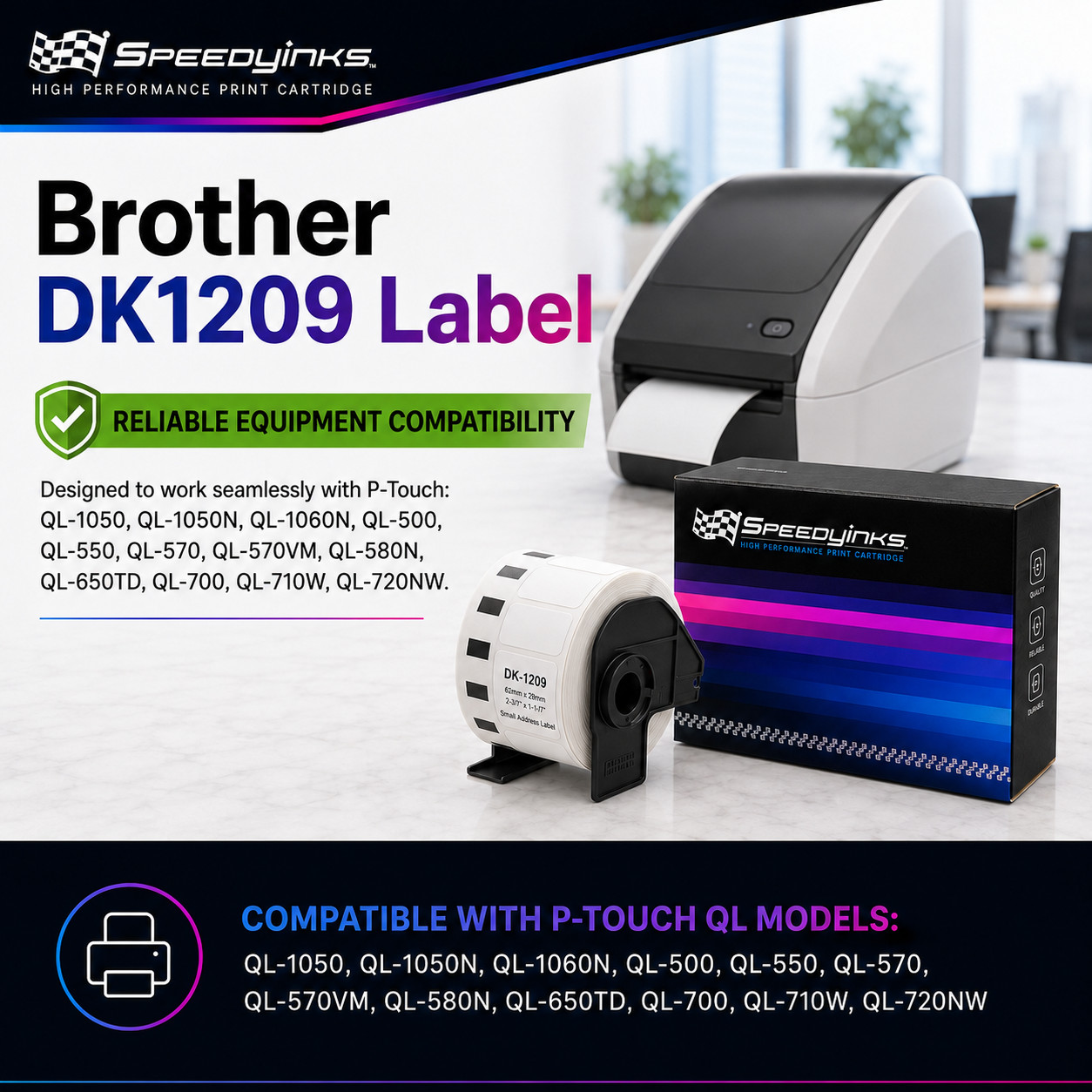 10PK Compatible Brother DK-1209 Address Labels 1.1 in x 2.4 in (28.9 mm x 62 mm)
