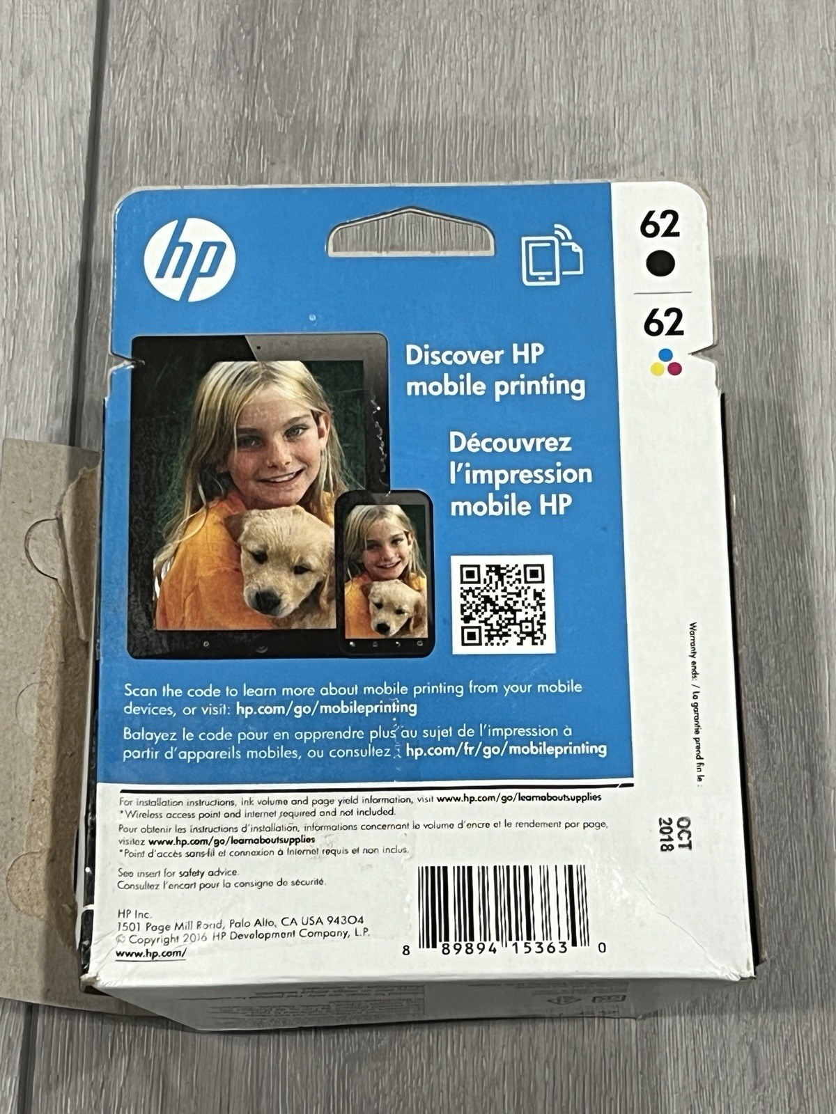 HP 62 2-pack Black & Tri-color Original Printer Ink Cartridges Exp Oct 2018