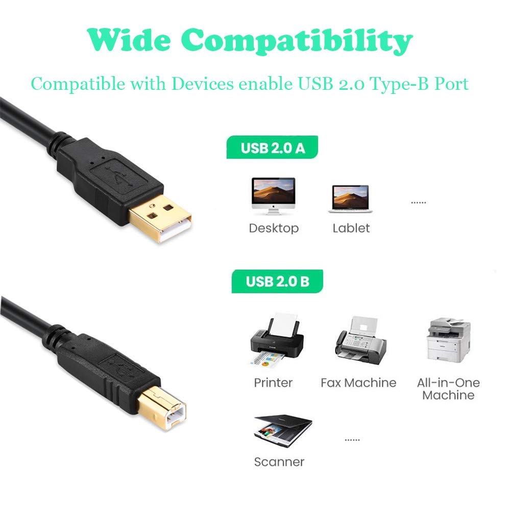 XBOHJOE USB Printer Cable 20FT 2.0 Type A Male to B 20FT, Black