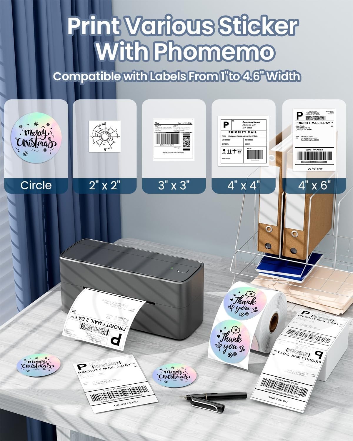 Bluetooth Shipping Label Printer or 4×6 Thermal Paper for Small Business Lot