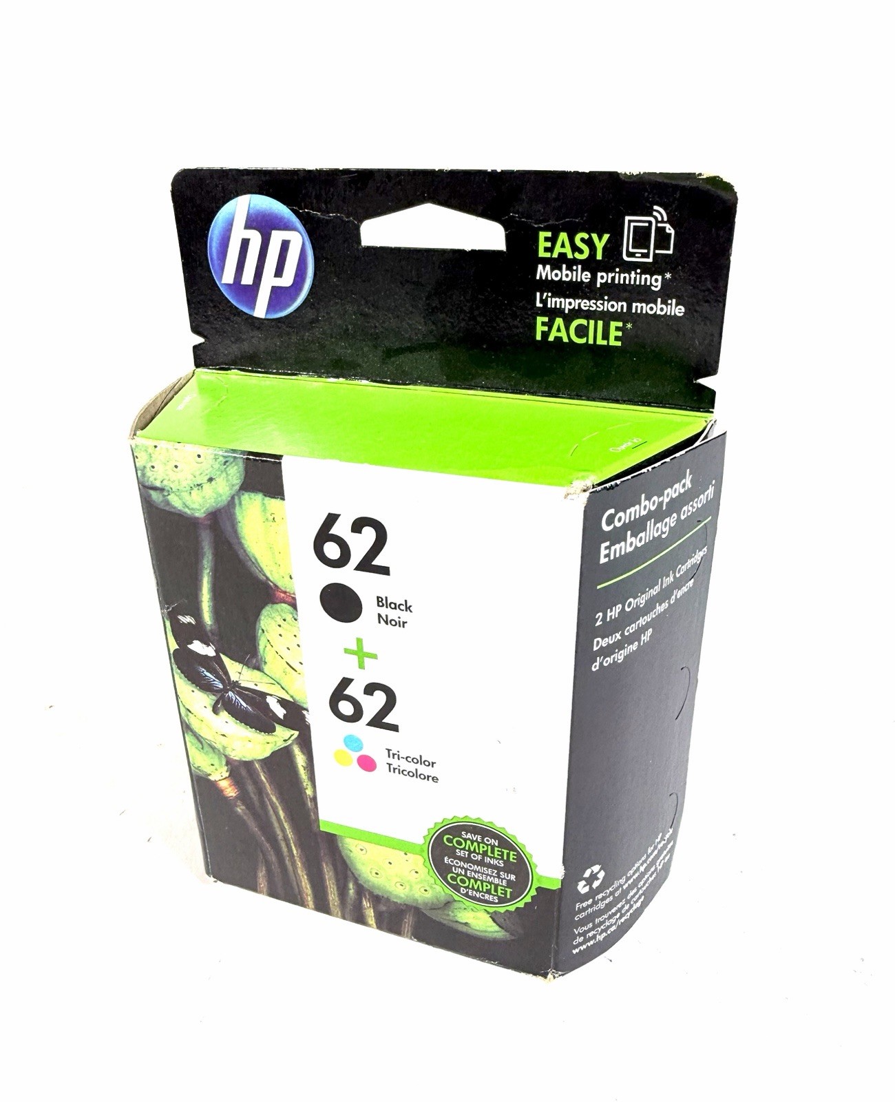 HP 62 Black Tri-Color Ink Cartridge N9H64FN C2P04AN C2P06AN Exp 2017+ Retail Box