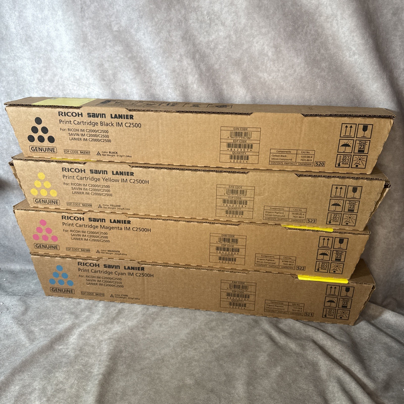 FULL Set Ricoh Genuine IM C2500 C2500H CYMK Toner Print Cartridges OEM