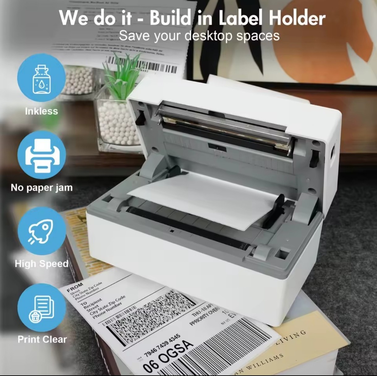 Thermal label printer portable no ink required 203DPI 4×6 for small business…
