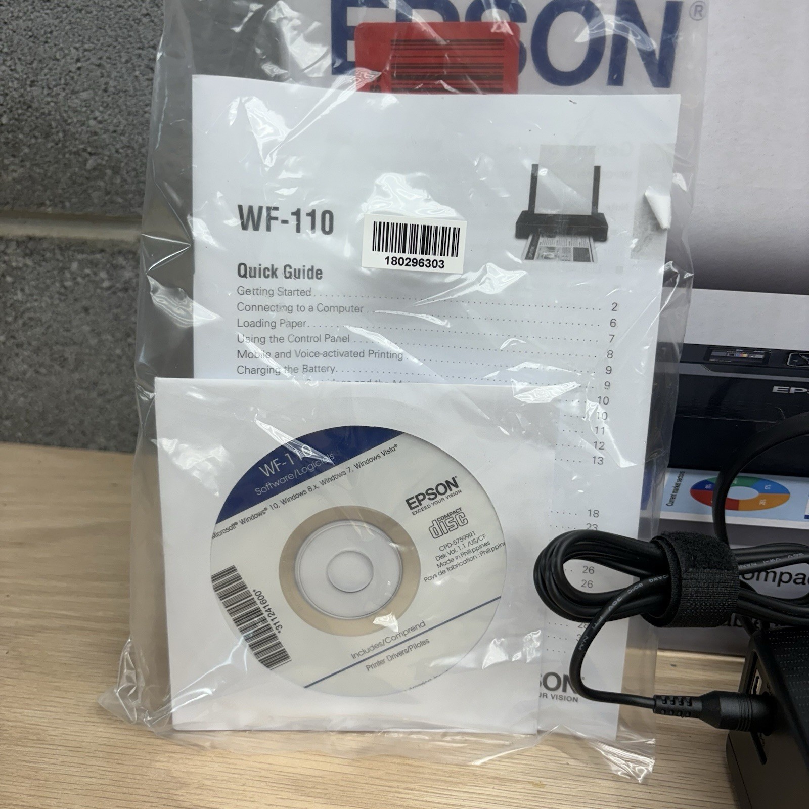 Epson WorkForce WF-110 Inkjet Mobile Printer Rechargeable Portable EUC