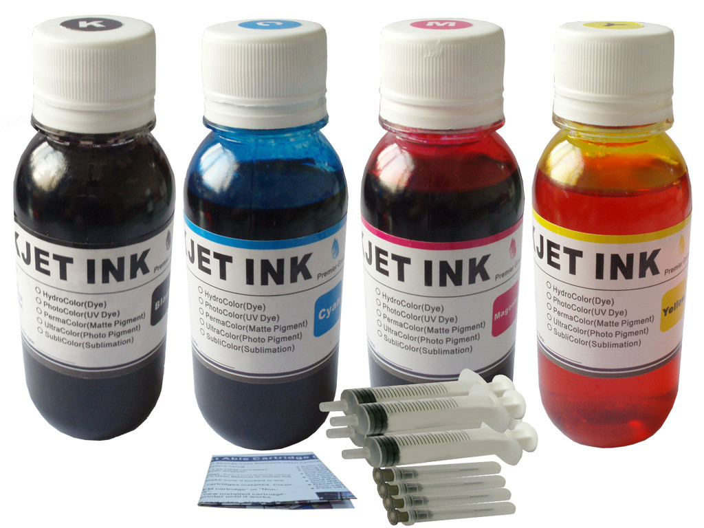 4x100ml refill ink for any HP 4 colors printer cartridges