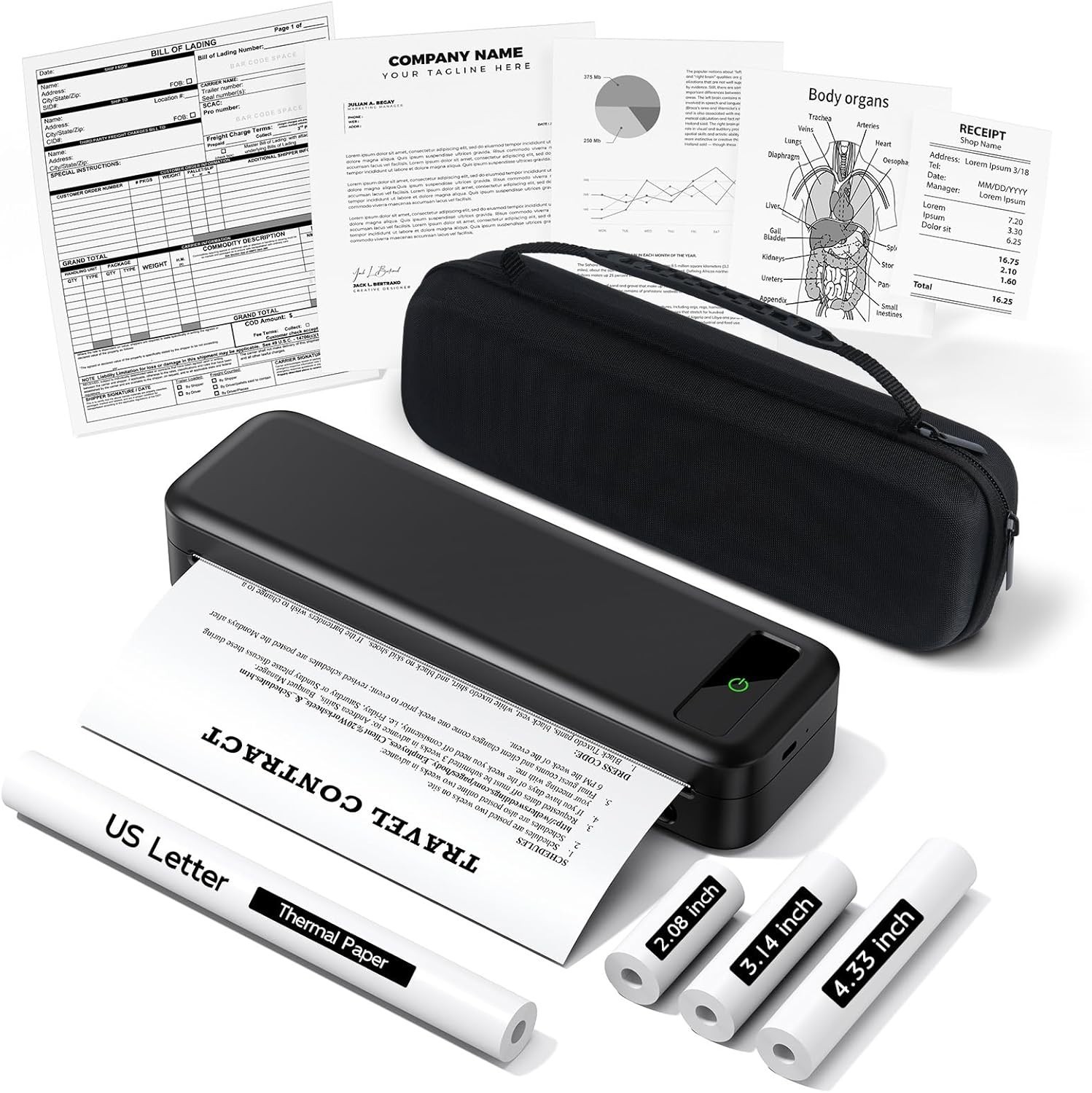 Rechargeable Travel Printer – Supports Multiple Paper Sizes & Comes with 4 Rolls