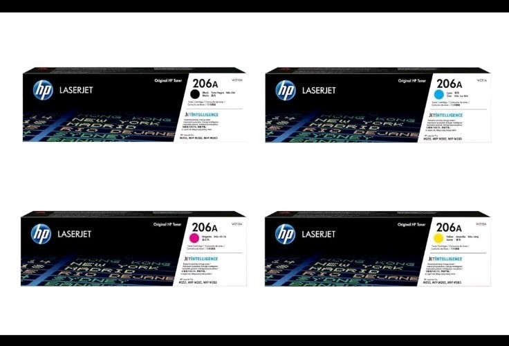 HP 206A Toner Set Black Cyan Magenta Yellow Genuine OEM 4-Pack W2110A M283fdw