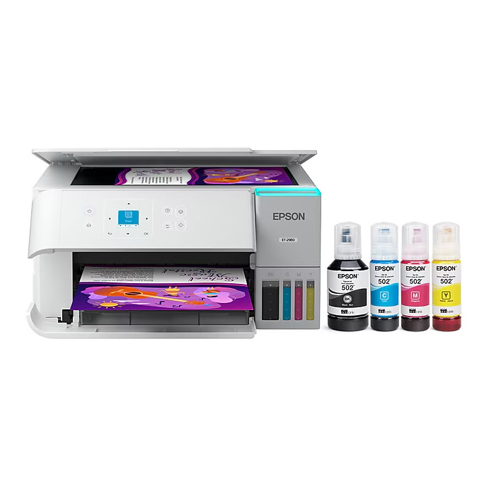 Epson EcoTank ET-2980 Wireless All-in-One Color Supertank Printer, White (C11CL4