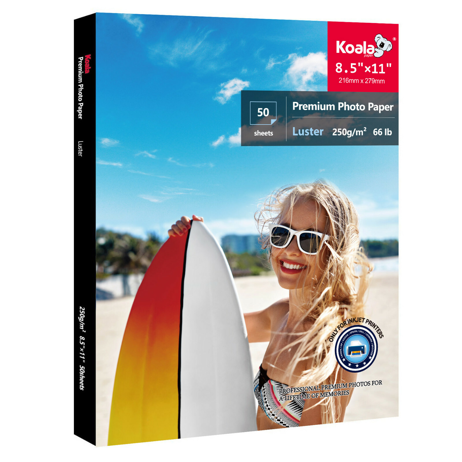 Koala Premium Semi-Gloss Photo Paper 8.5×11 Luster for Inkjet Printer 250g 50Sh