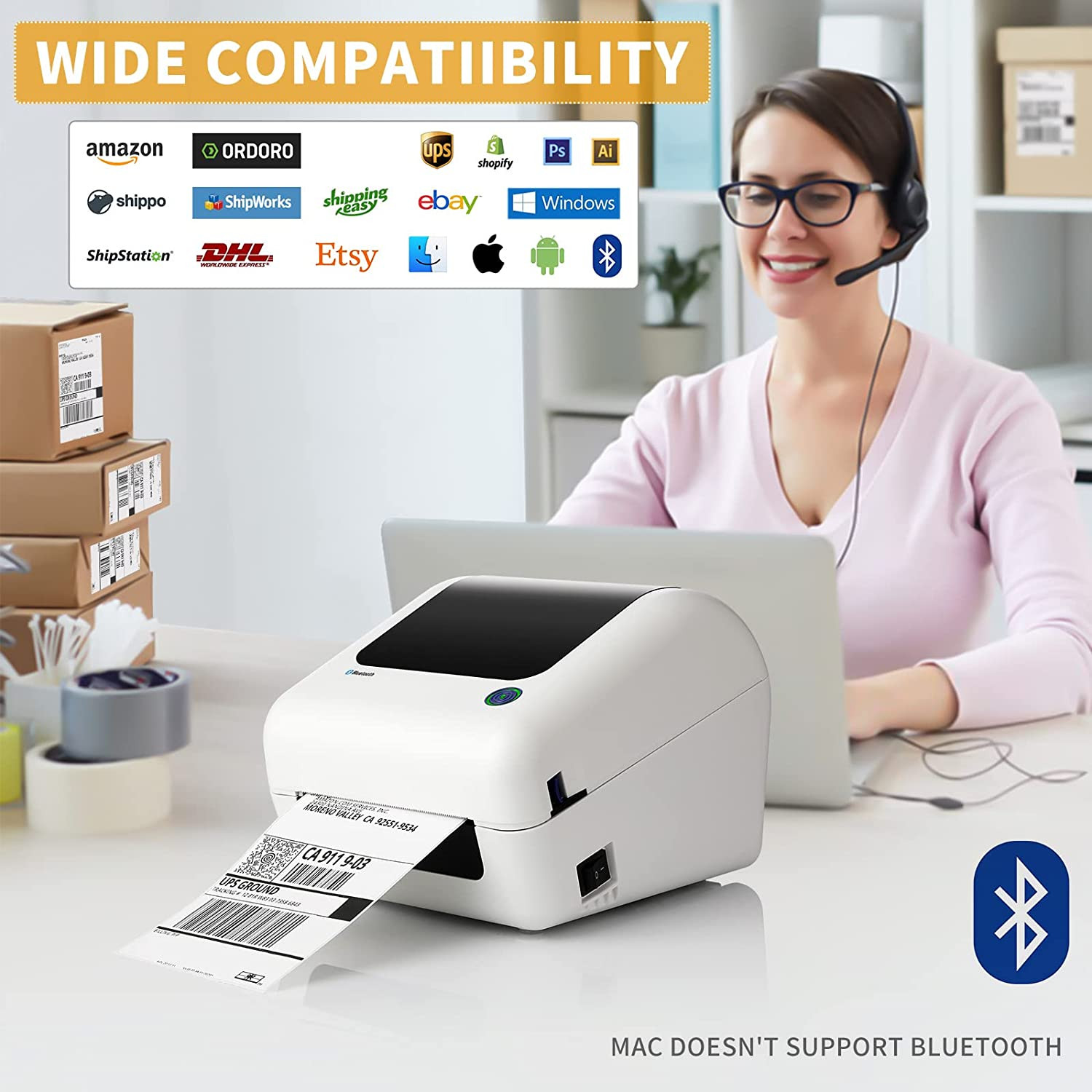 JADENS Bluetooth Thermal Shipping Label Printer – High Speed 4X6 Wireless Label