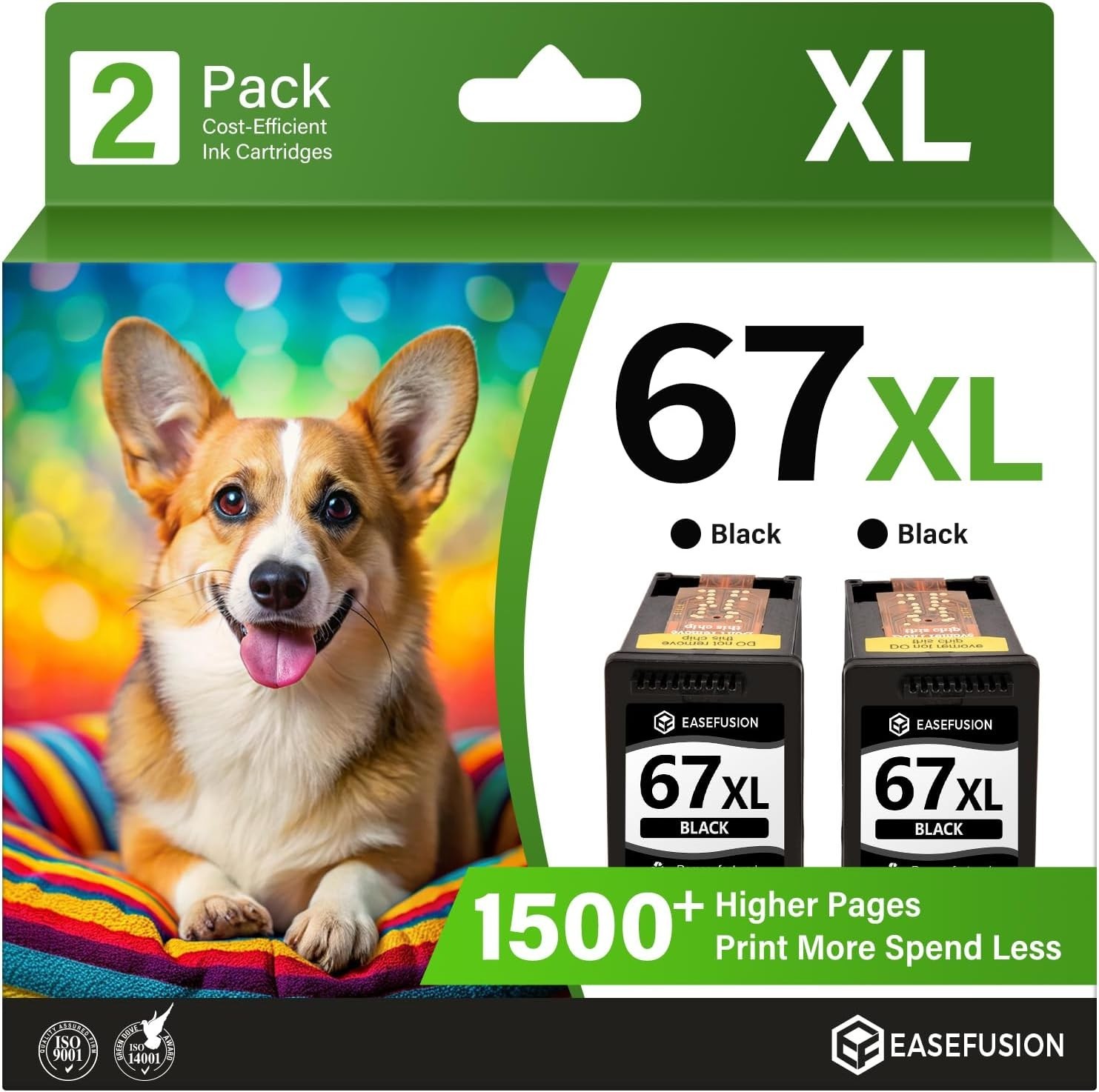 67XL Black Ink Cartridges 2 Pack Compatible for HP DeskJet Envy