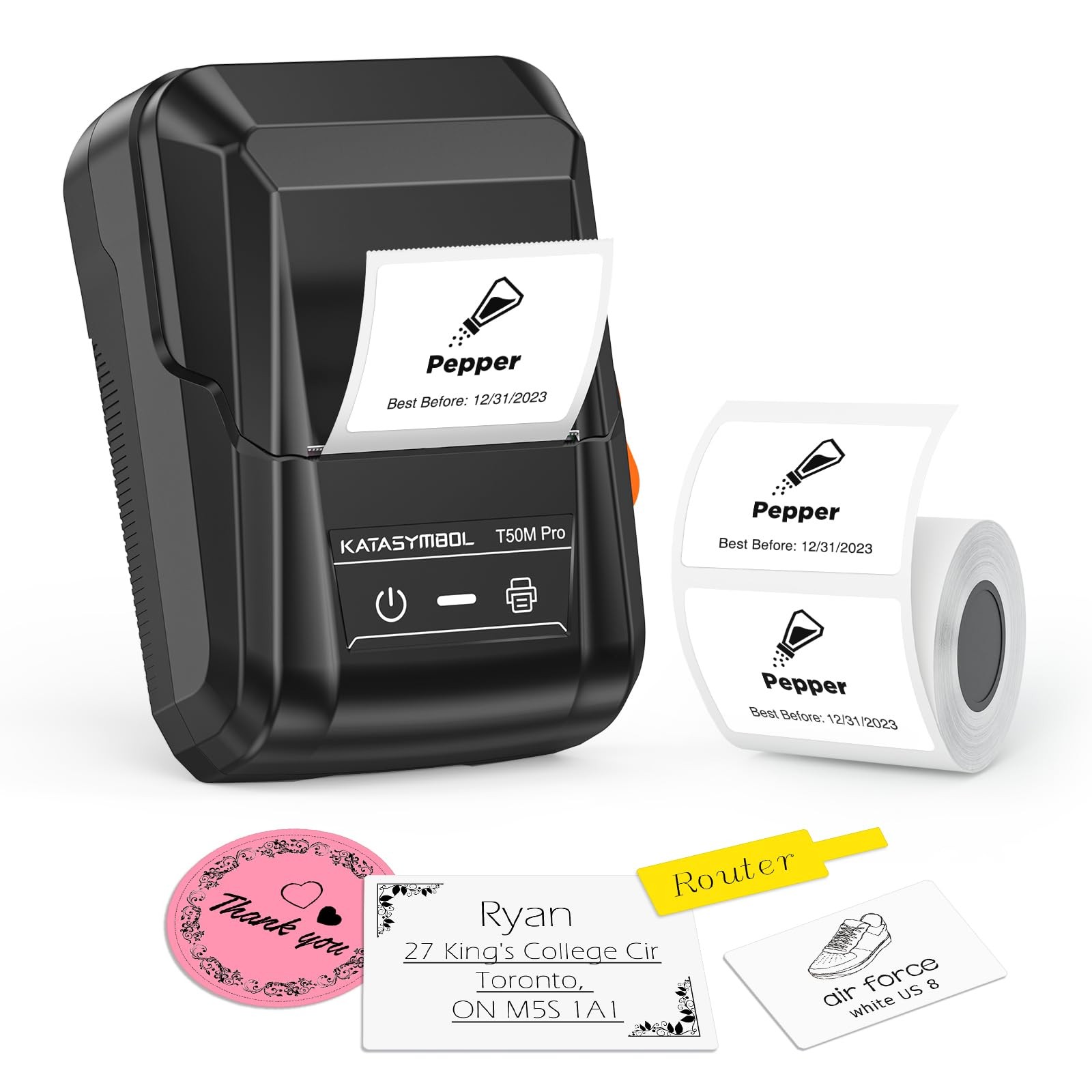T50M Pro Black Bluetooth Label Maker with Wide Waterproof Tape for Office