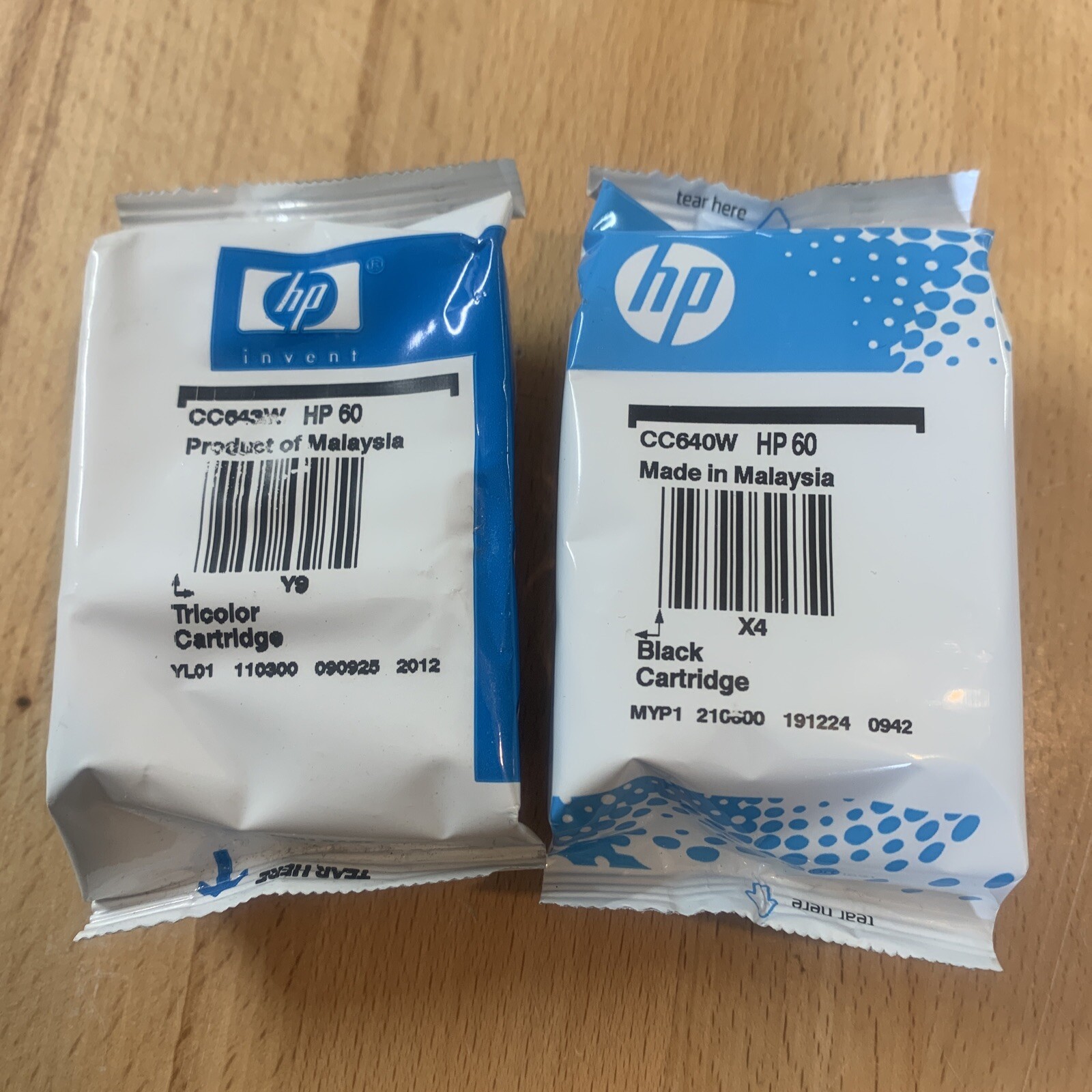 Genuine New HP 2-Pack 60 Black & 60 Tri-color Ink Cartridges CC640WN CC643WN